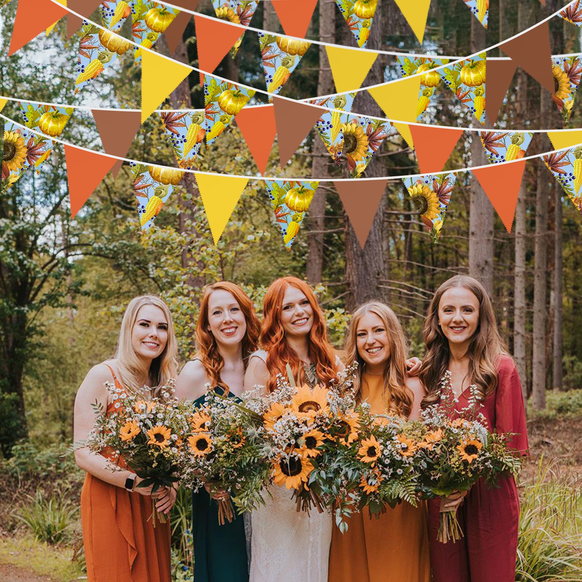 32Ft Orange Yellow Brown Banner Pumpkin Triangle Flag Fabric Pennant Garland Bunting For Happy Fall Decor Thanksgiving Day Harve