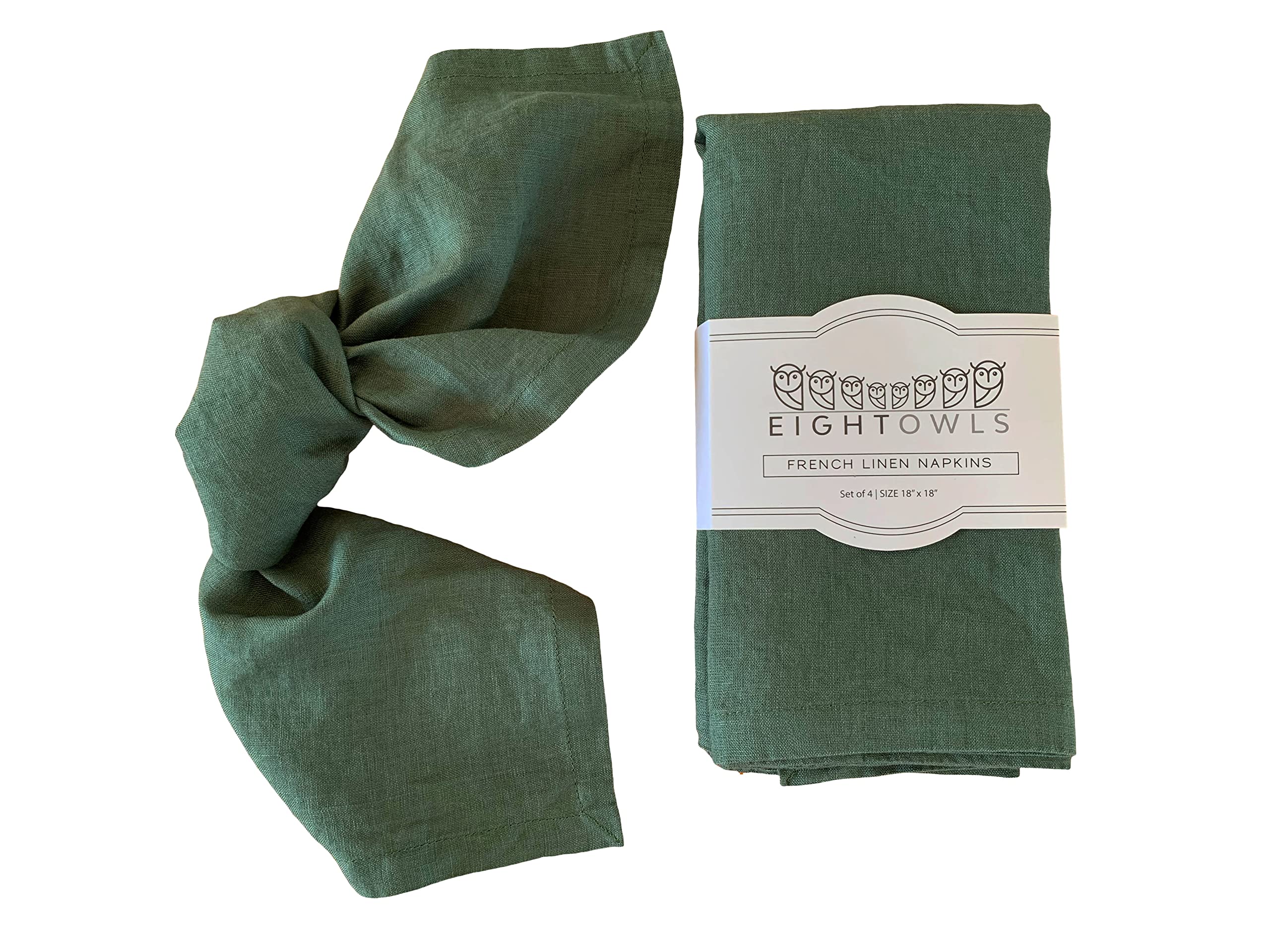 Linen Napkins -100% French Flax - Stonewashed Pure Linen Cloth Napkins - Size 18 Inch X 18 Inch - Set Of 4 (Soft Rustic Green)