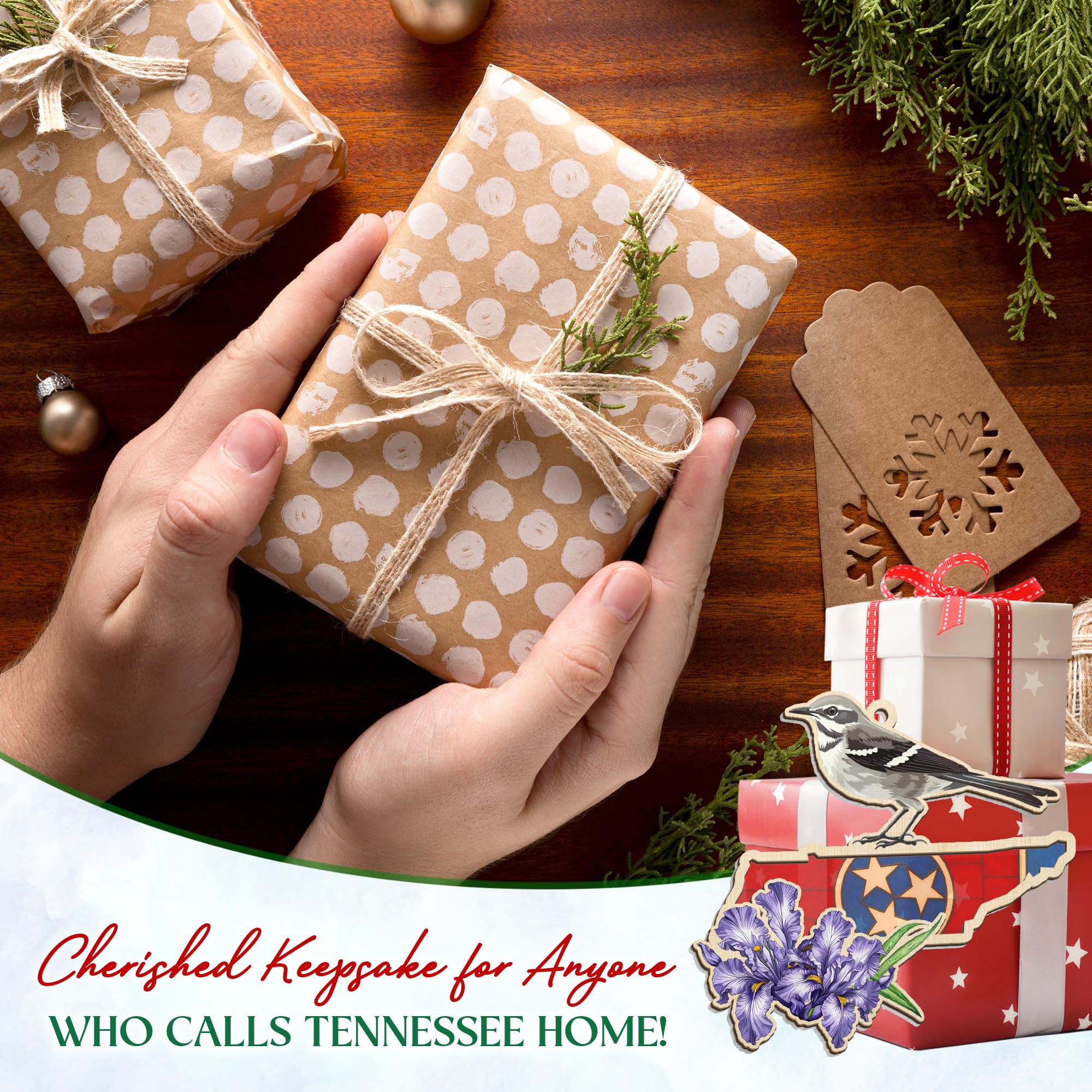 FLAGWIX Christmas Tennessee Gifts for Women Men - Suncatcher Tennessee Christmas Ornaments 2025 - State Ornaments for Tree with