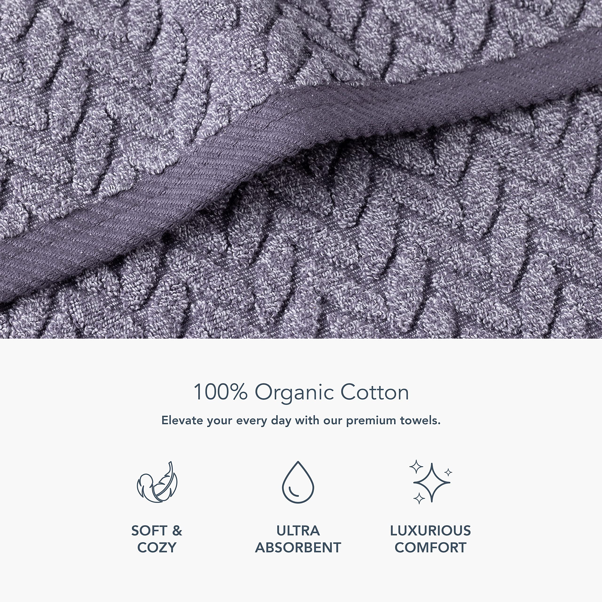 Texere 100% Organic Cotton Jacquard 650 Gsm Premium Bath Towel Sets - Extra Absorbent Quick Dry Towel Wrap (Cable, Granite, 4 Ba