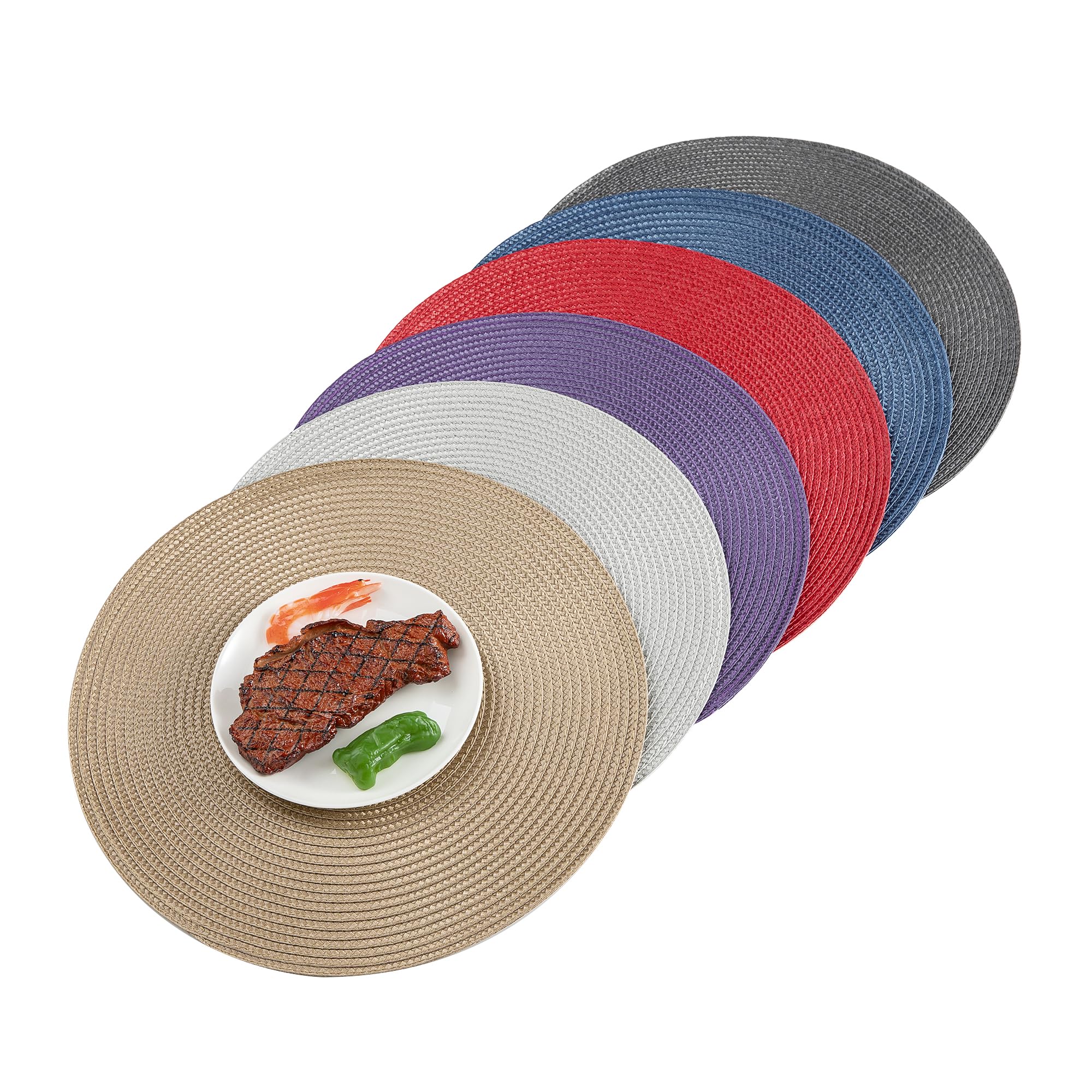 Round Placemats, Crossweave Heat Resistant Classic Woven Round Place Mats Diameter 13.5 Inch For Kitchen Table Set Of 6 (Brown)