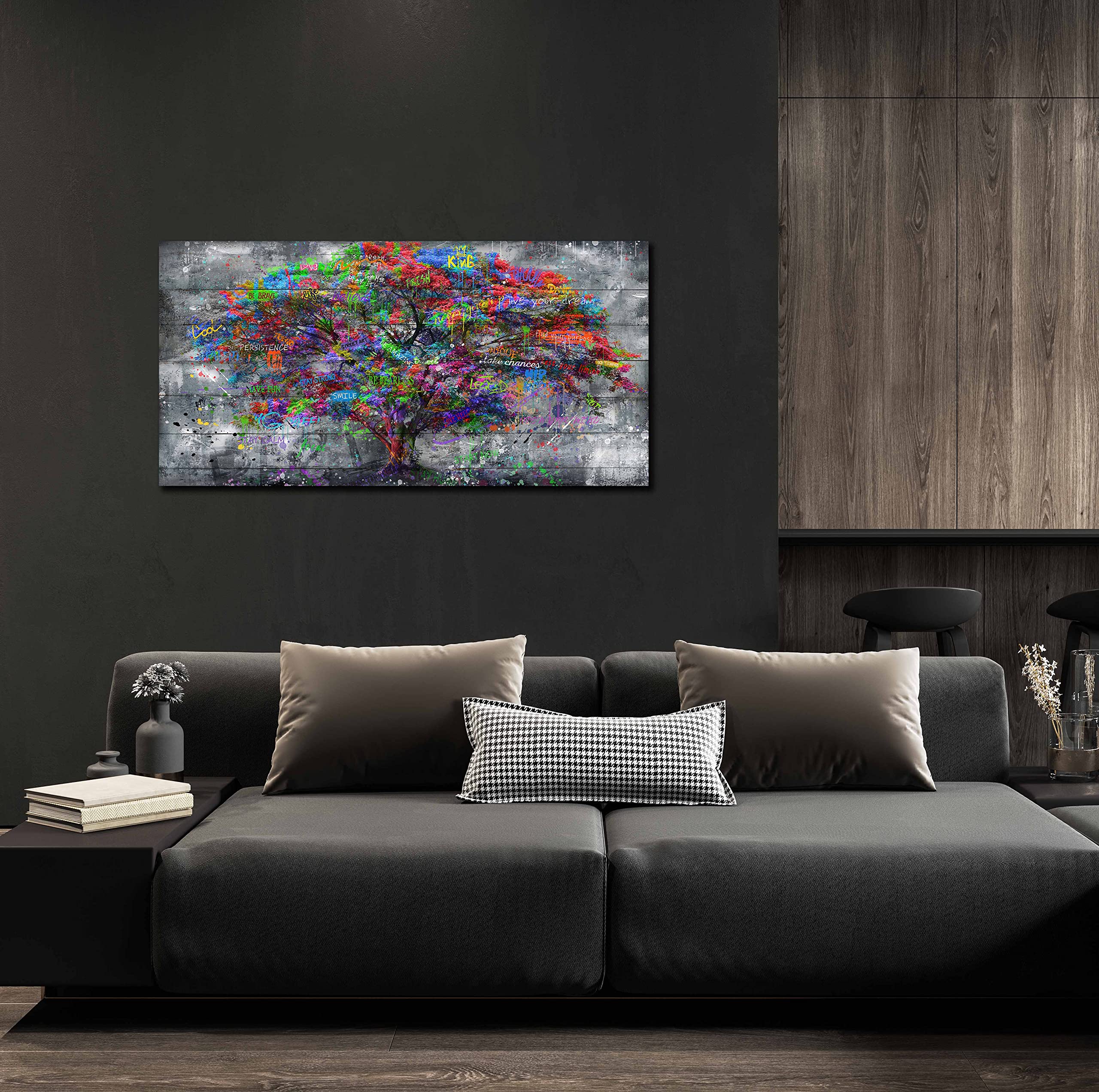 SIXTTART Tree of Life- Forest- Abstract Canvas Wall Art for Living Room Graffiti Art Ready to Hang Size 40'' x 20''