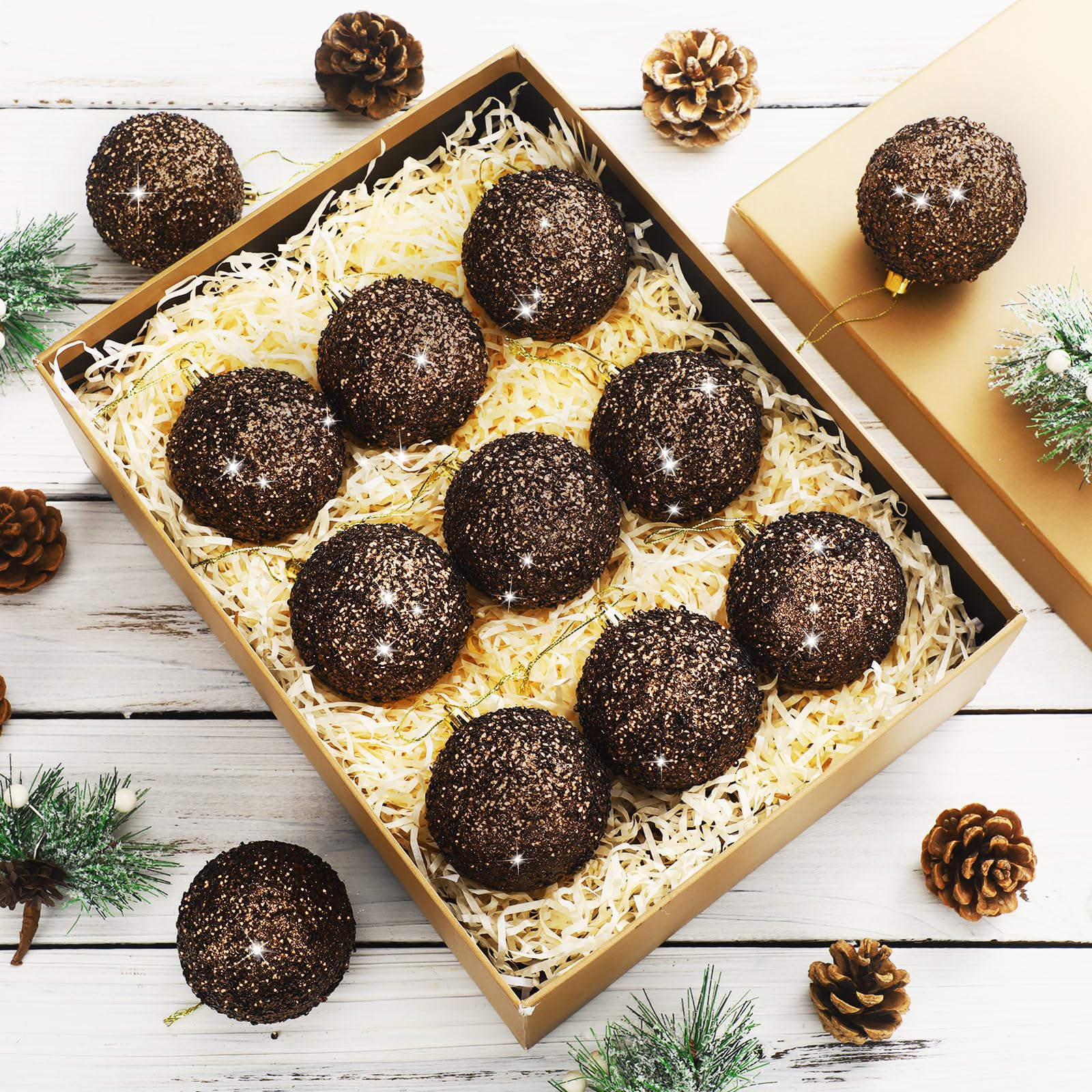 VioraWhite 12 Pcs Neutral Christmas Ball Ornaments Vintage Christmas Ornaments Farmhouse Xmas Tree Decor Shatterproof Plastic Ha