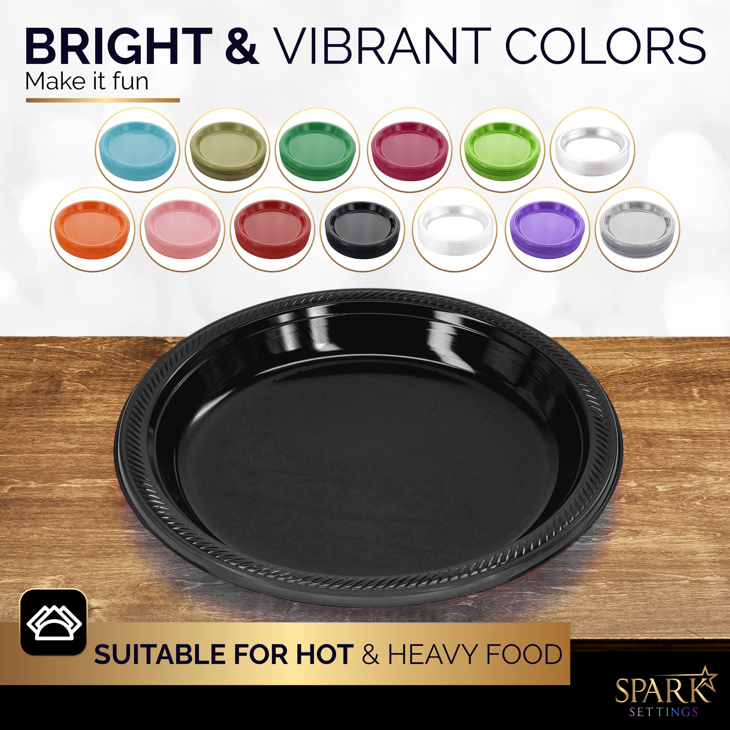 Amcrate Disposable Plastic Plates Black  10.4 Inches Plastic Dinner Plates  Strong and Sturdy Disposable Plates for Party  Dinner  Holiday  Picnic  or Travel Party Plates  Pack of 50