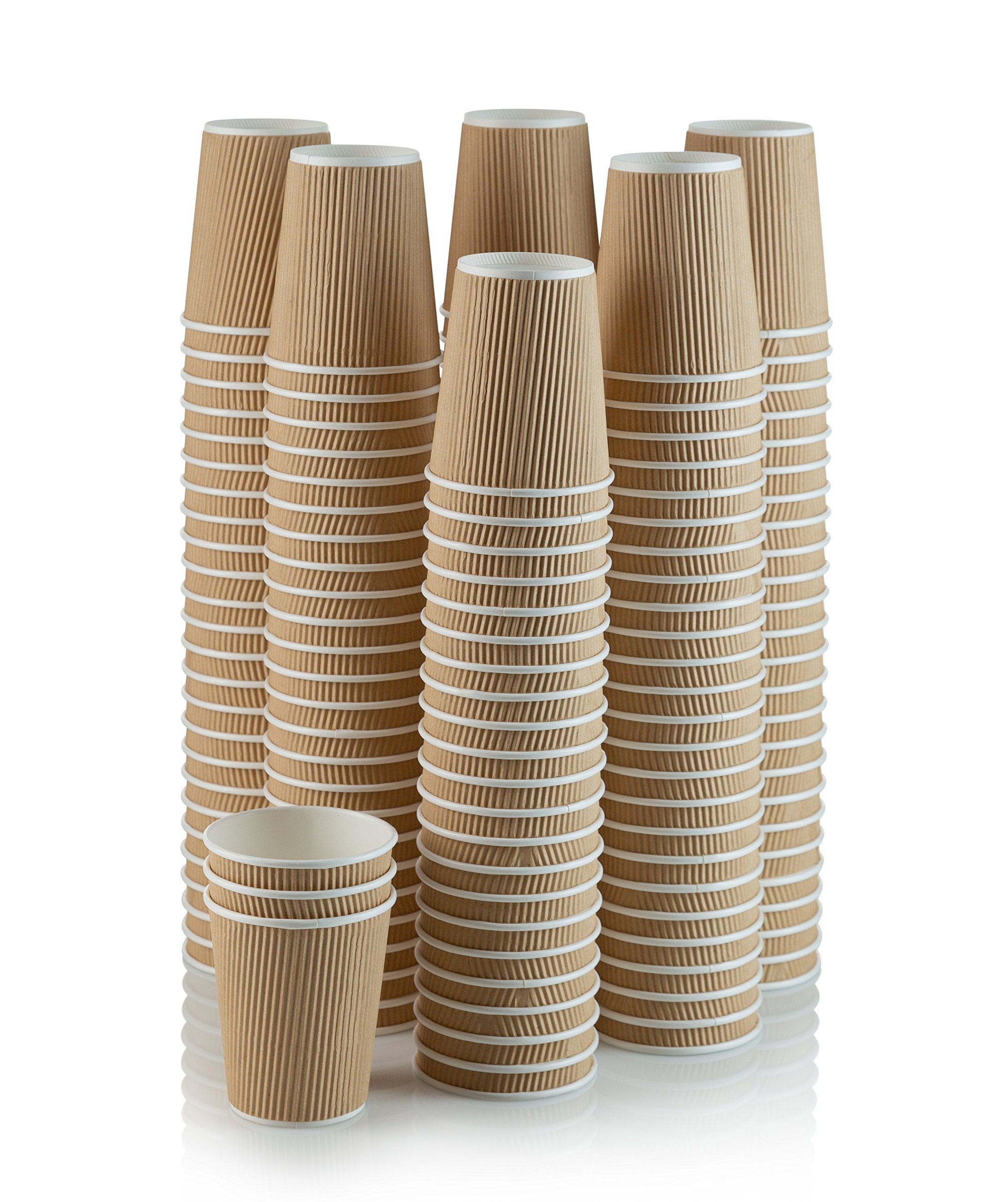 Nyhi Set Of 150 Ripple Insulated Kraft 12 Oz Paper Cups Coffee Tea Hot Cups Recyclable 3 Layer Rippled Wall For Better Insulatio