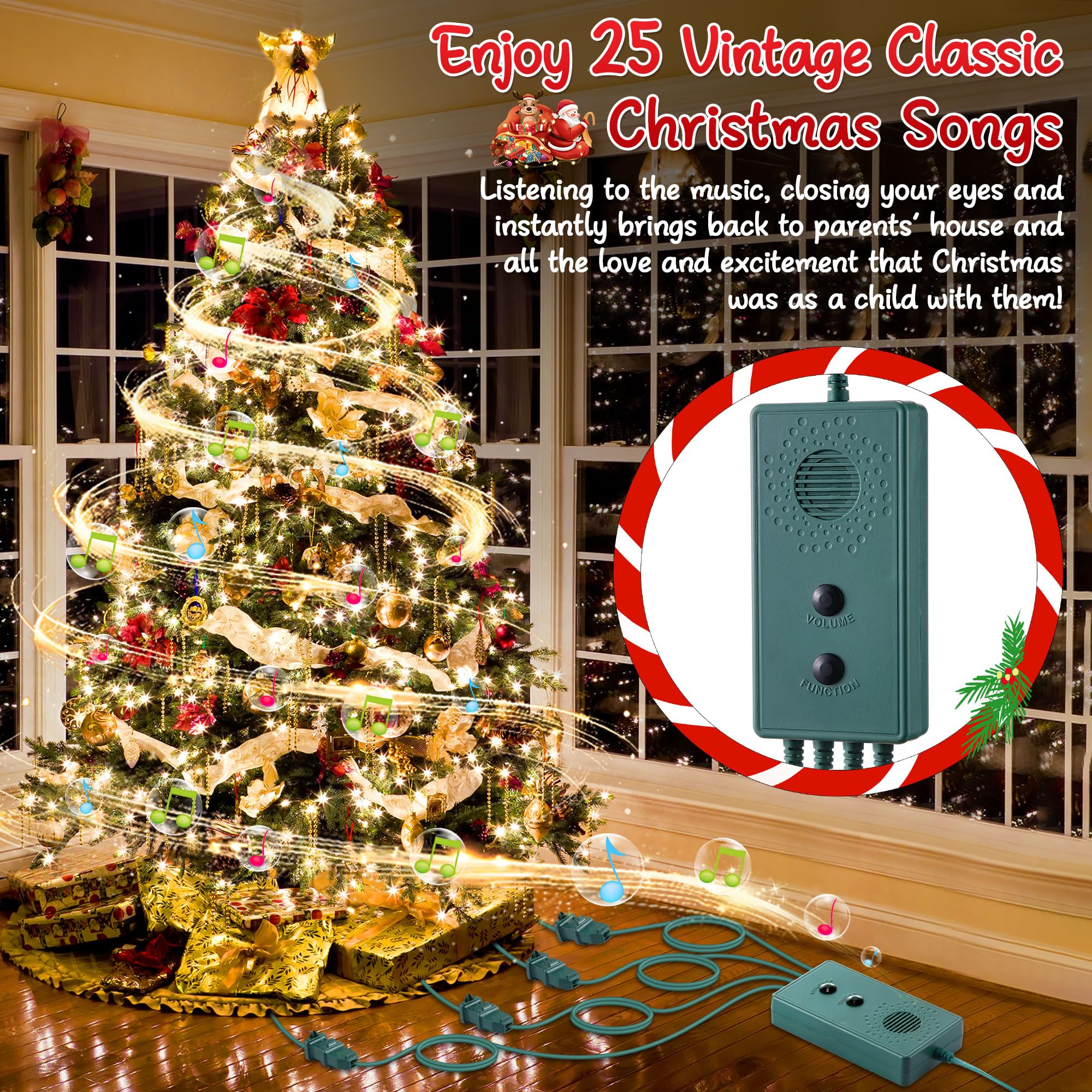 Enhon Vintage 90s Musical Christmas Lights Controller, Singing Christmas Tree Lights Controller with 25 Holiday Songs, 7 Functio