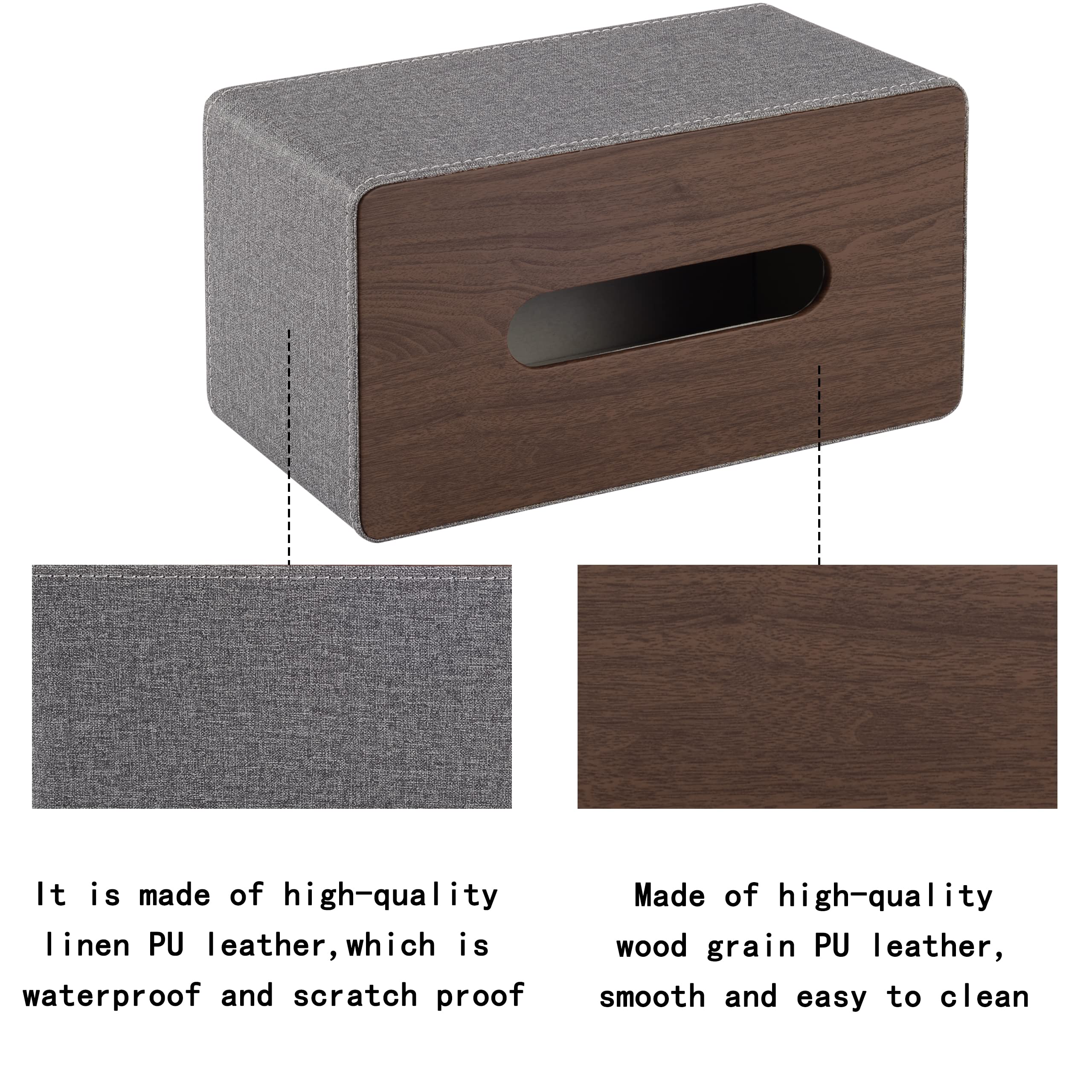 High-end Leather Tissue Box Holder Two Color Matching Rounded Rectangle Napkin Pumping Paper Case Dispenser  Facial for Home Bathroom Dresser Office Automotive Decoration (Gray)