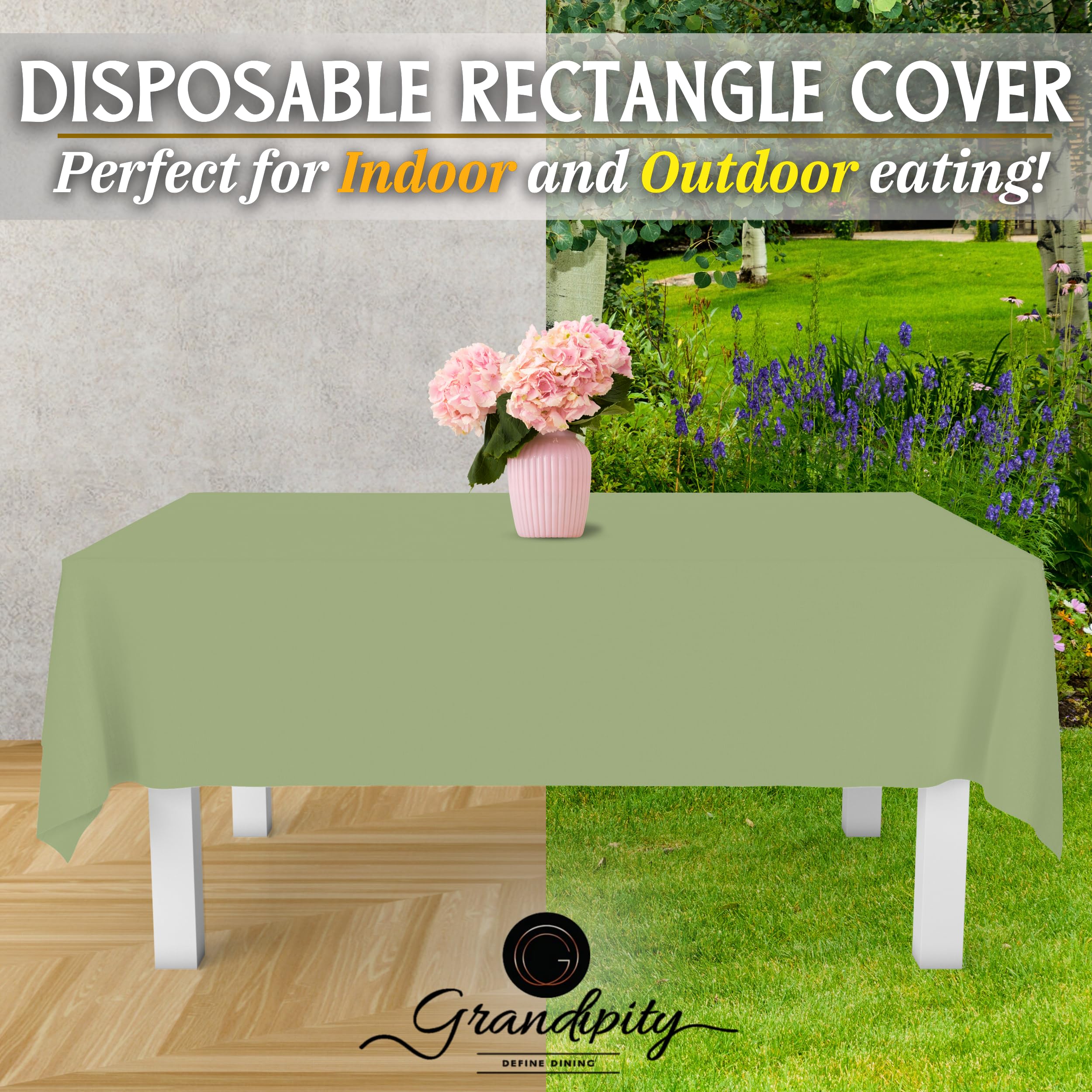 Grandipity Sage Plastic Table Cloth Disposable (6 Pk) 54In X 108In Plastic Tablecloths For Rectangle Tables - Premium Party Tabl