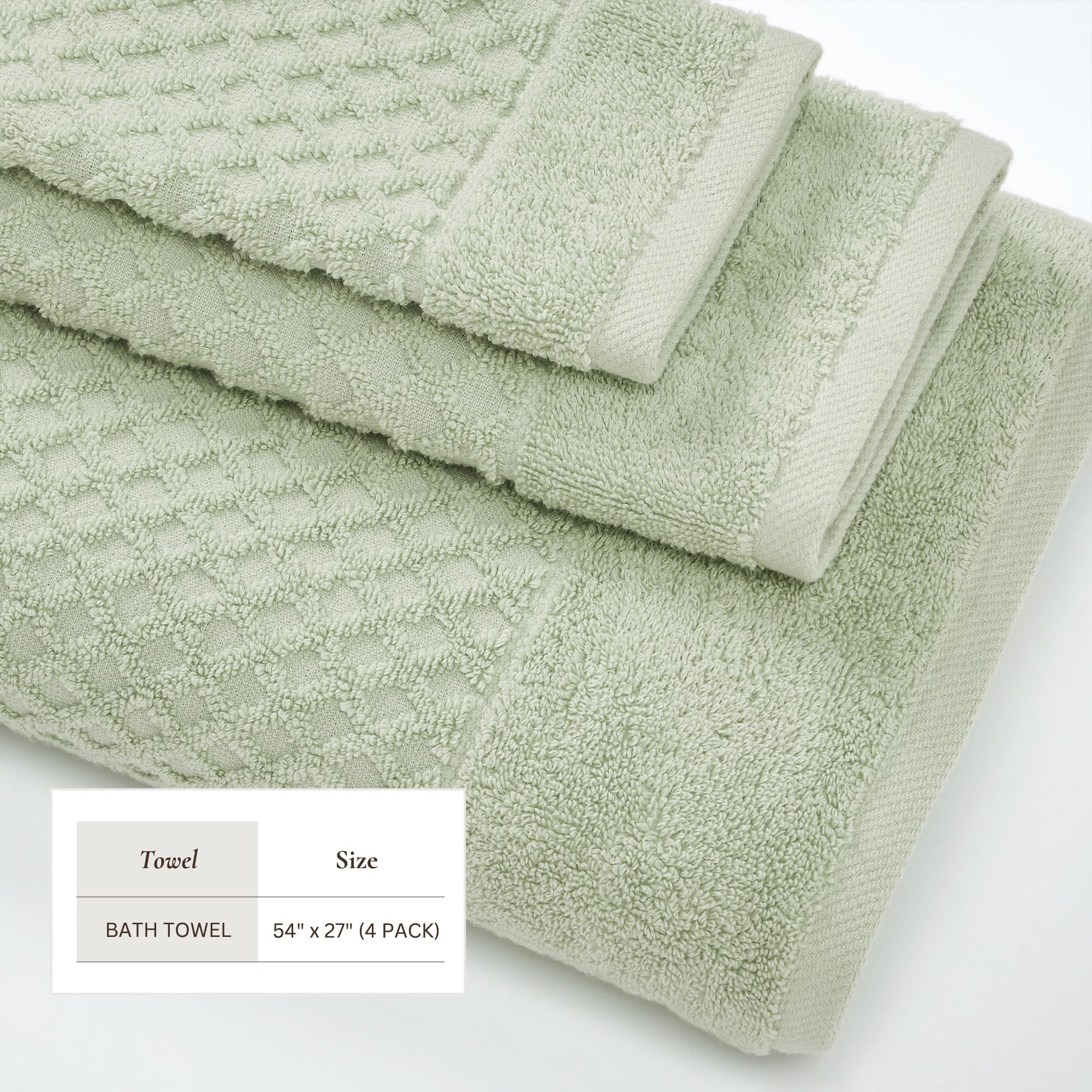 Great Bay Home 100% Cotton Green Bath Towel Set | 4 Soft Bath Towels (30 x 52 inches) | Highly Absorbent  Quick Dry Bath Towels | Grayson Collection (Set of 4  Diamond Pale Green)
