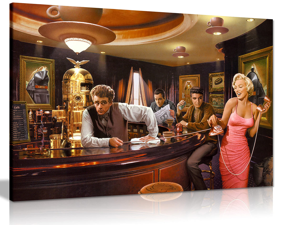 Marilyn Monroe Elvis Presley James Dean In Bar Pop Art Hollywood Canvas Wall Art Picture Print (18X12In)