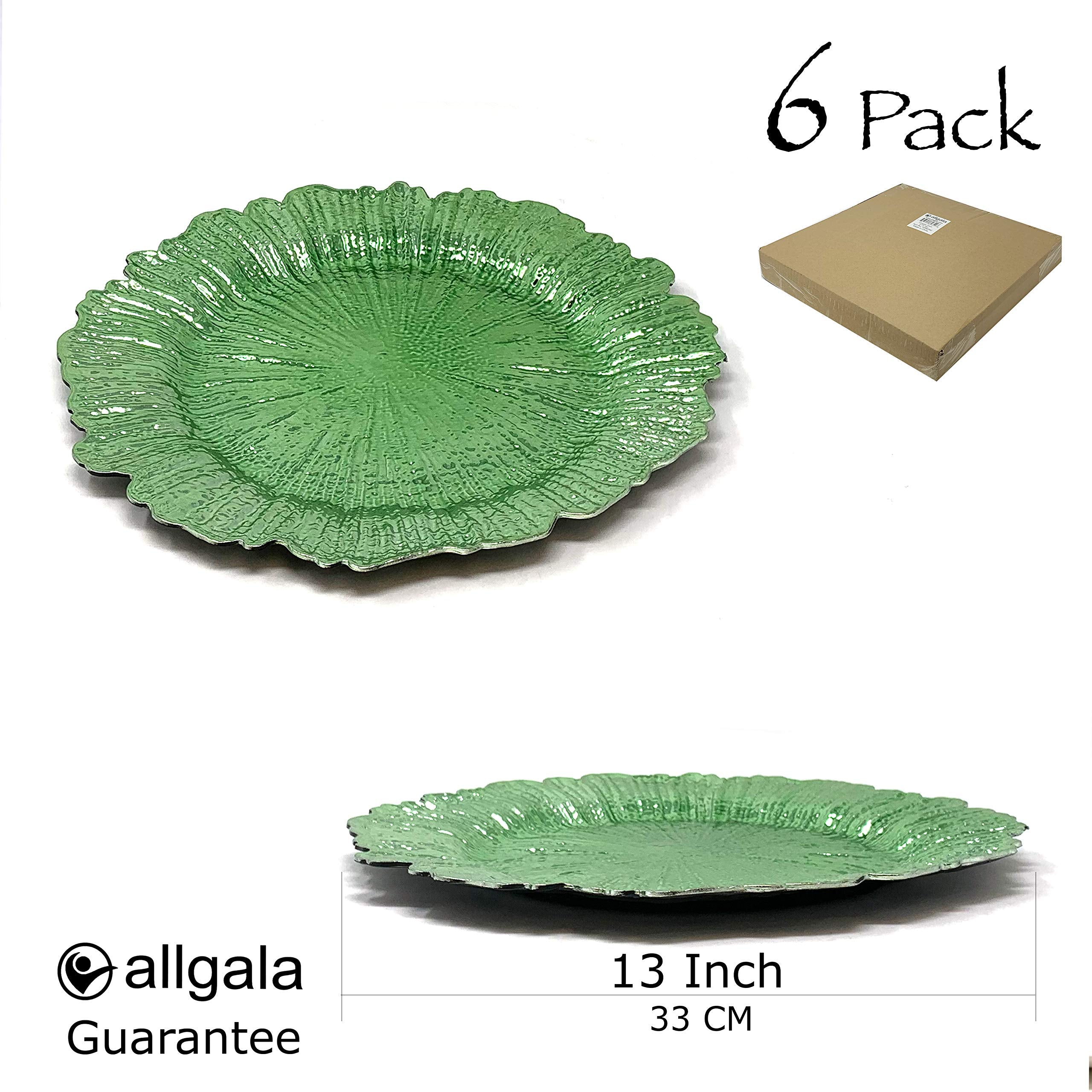 allgala 13-Inch 6-Pack Heavy Quality Plastic Round Charger Plates-Reef Green-HD80335