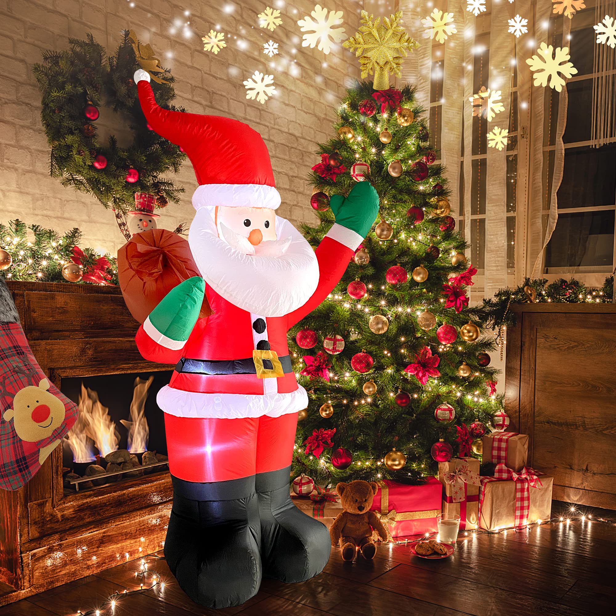 COOLWUFAN 6 FT Christmas Inflatables Santa Claus with Gifts Bag, Christmas Inflatables Outdoor Decorations, Built-in LED Lights
