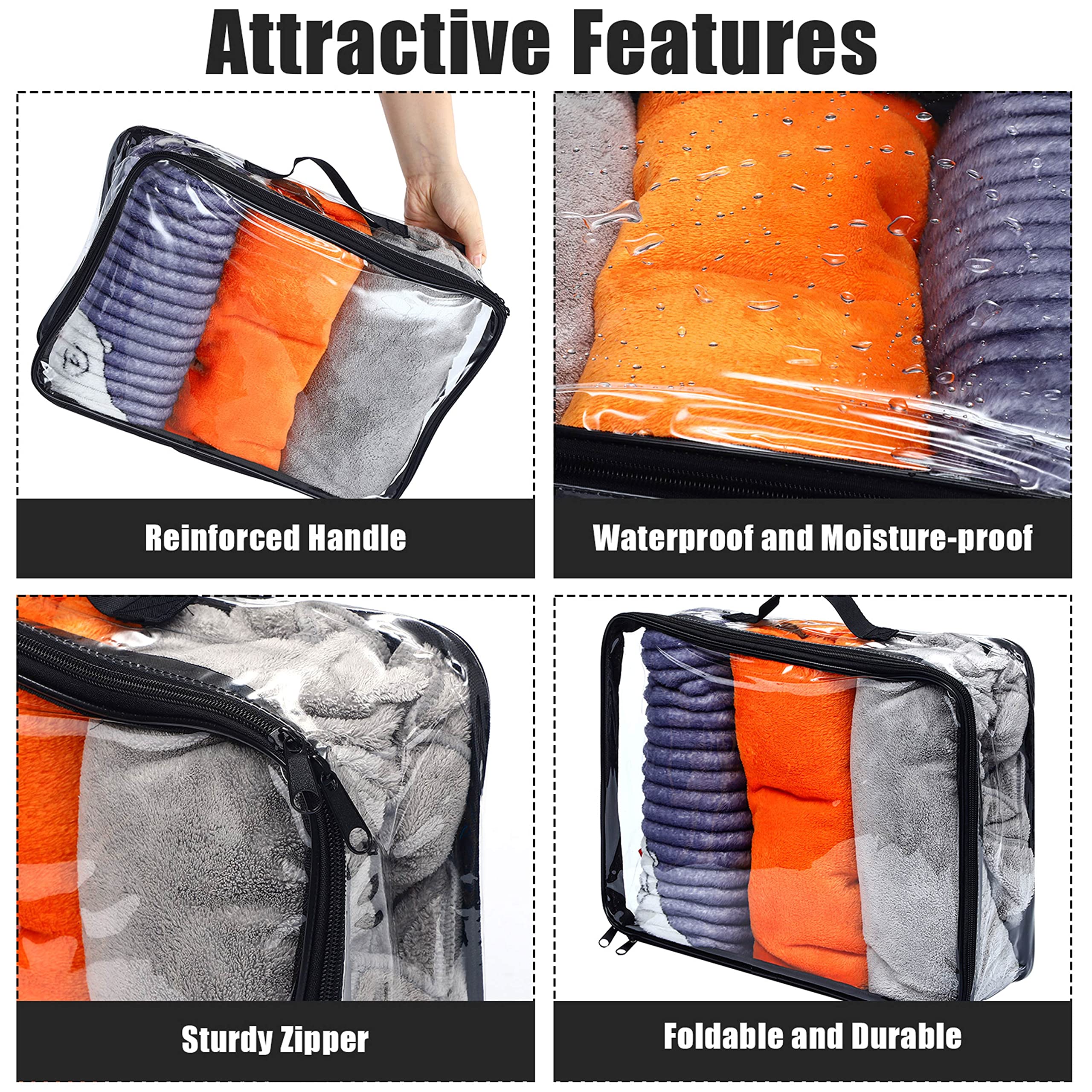 6 Pieces Large Clear Travel Packing Cube Clear Vinyl Zippered Storage Bags See Through Moving Bag Pvc Multipurpose Pouch With Ha