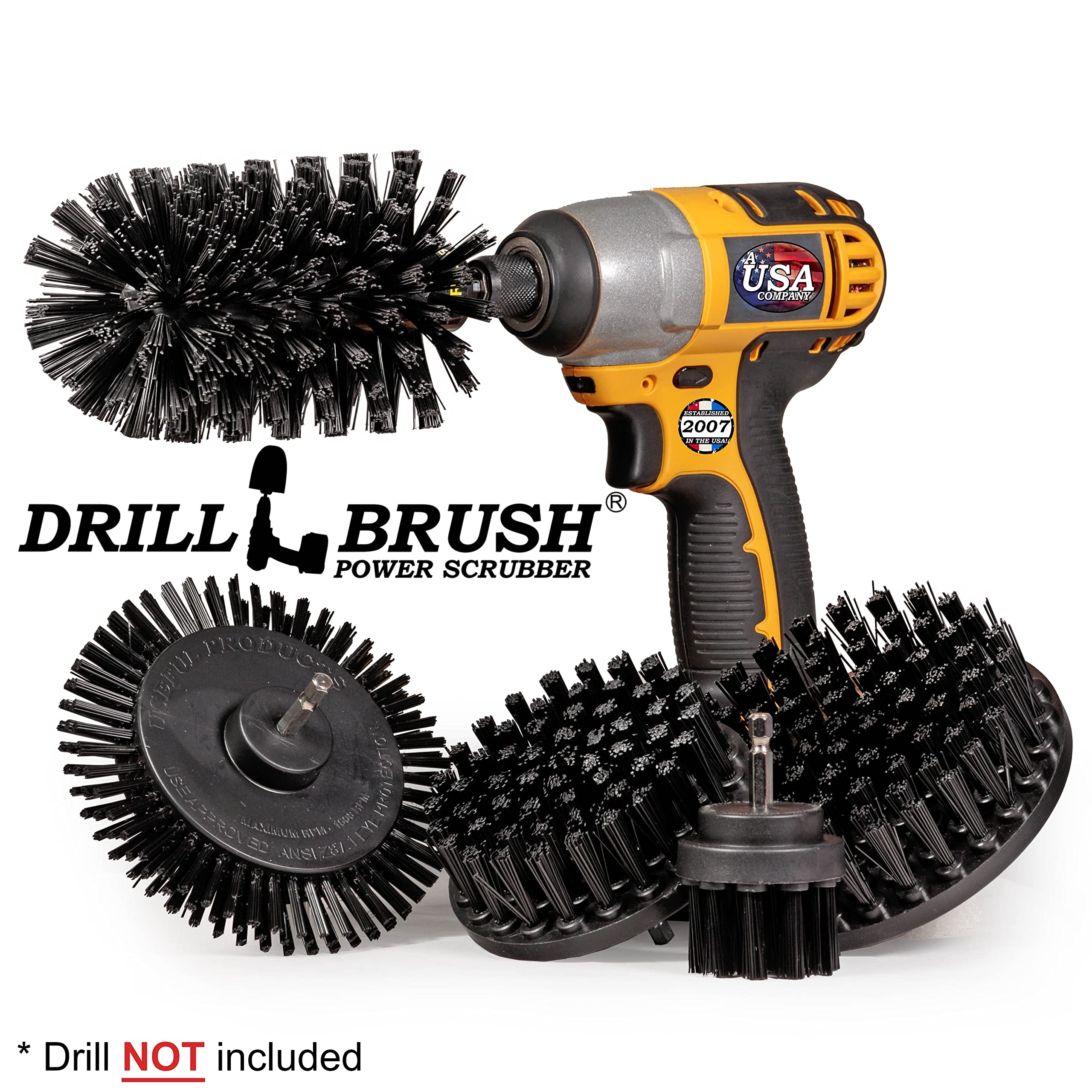 Drill Brush Power Scrubber By Useful Products - 5 Piece Black Drillbrush Ultra Stiff Cleaning Brush Set - Metal Brush For Drill