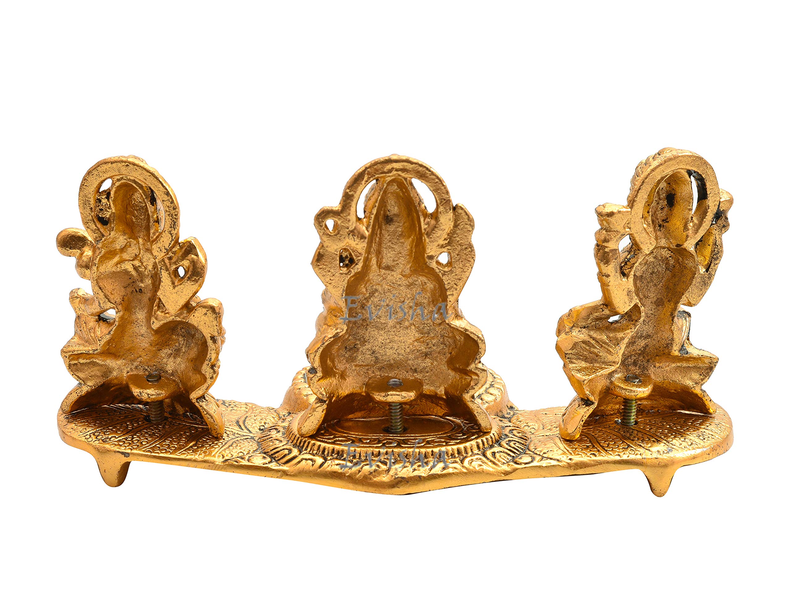 Evisha Golden Brass Metal Lord Laxmi Ganesh And Saraswati With Diya Handicraft Idol For Temple Home Dcor