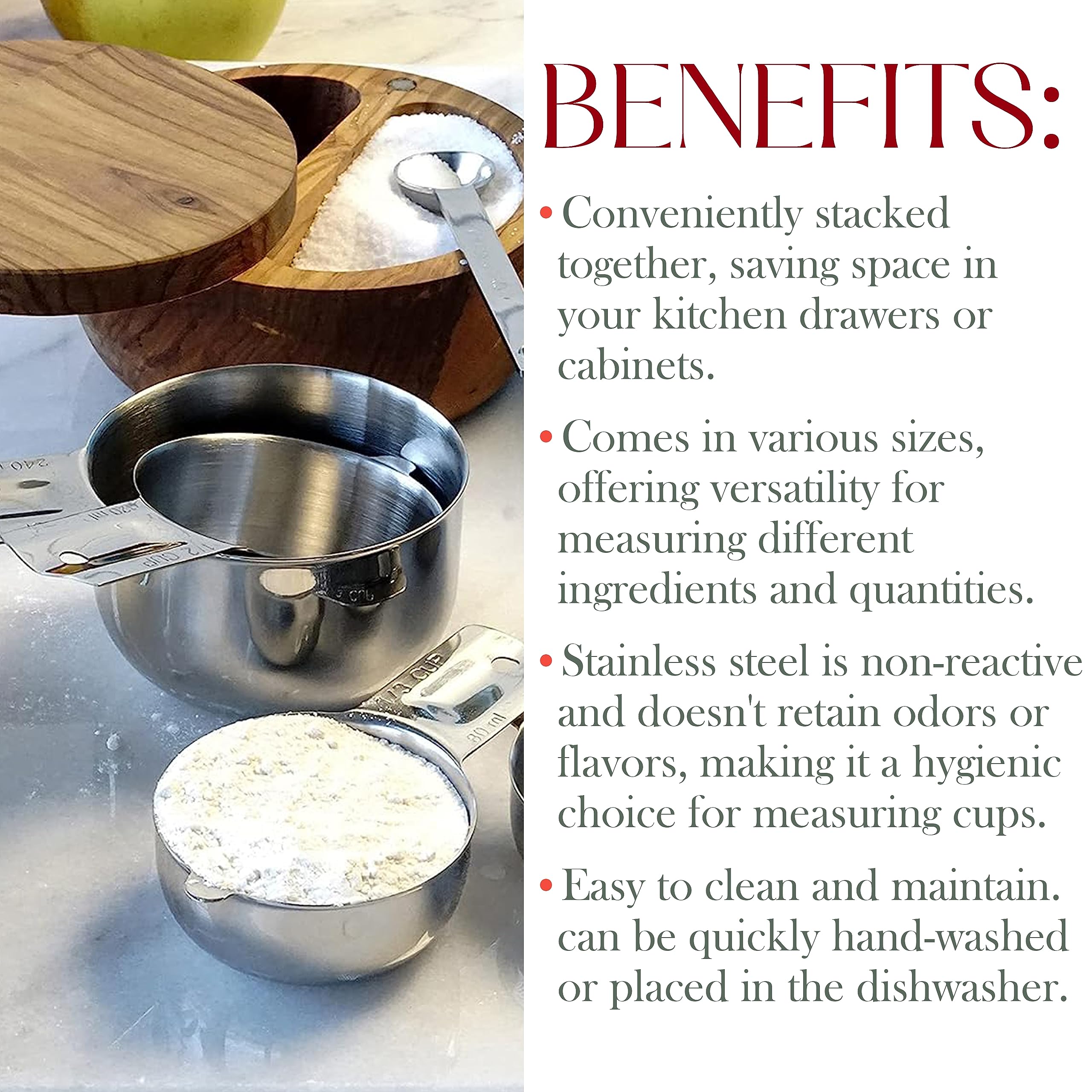 Bellemain One Piece Stainless Steel - Nesting Measuring Cups For Kitchen For Bakers , Dry - Ml & Oz Measuring Cup For Liquid, Me