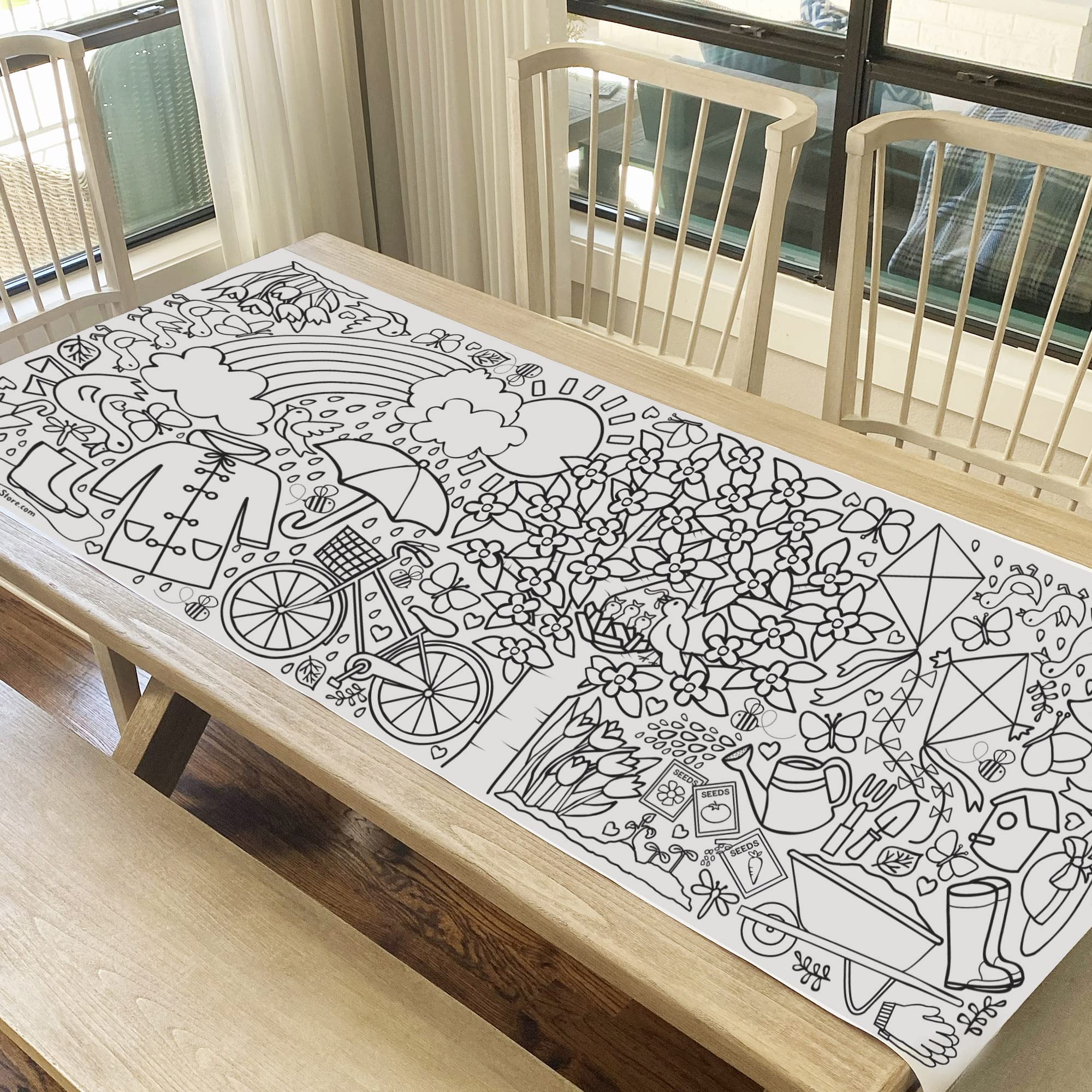 Tiny Expressions Giant Spring Themed Activity Poster For Families - 30 X 72 Inches Jumbo Paper Coloring Banner Or Table Cover Fo