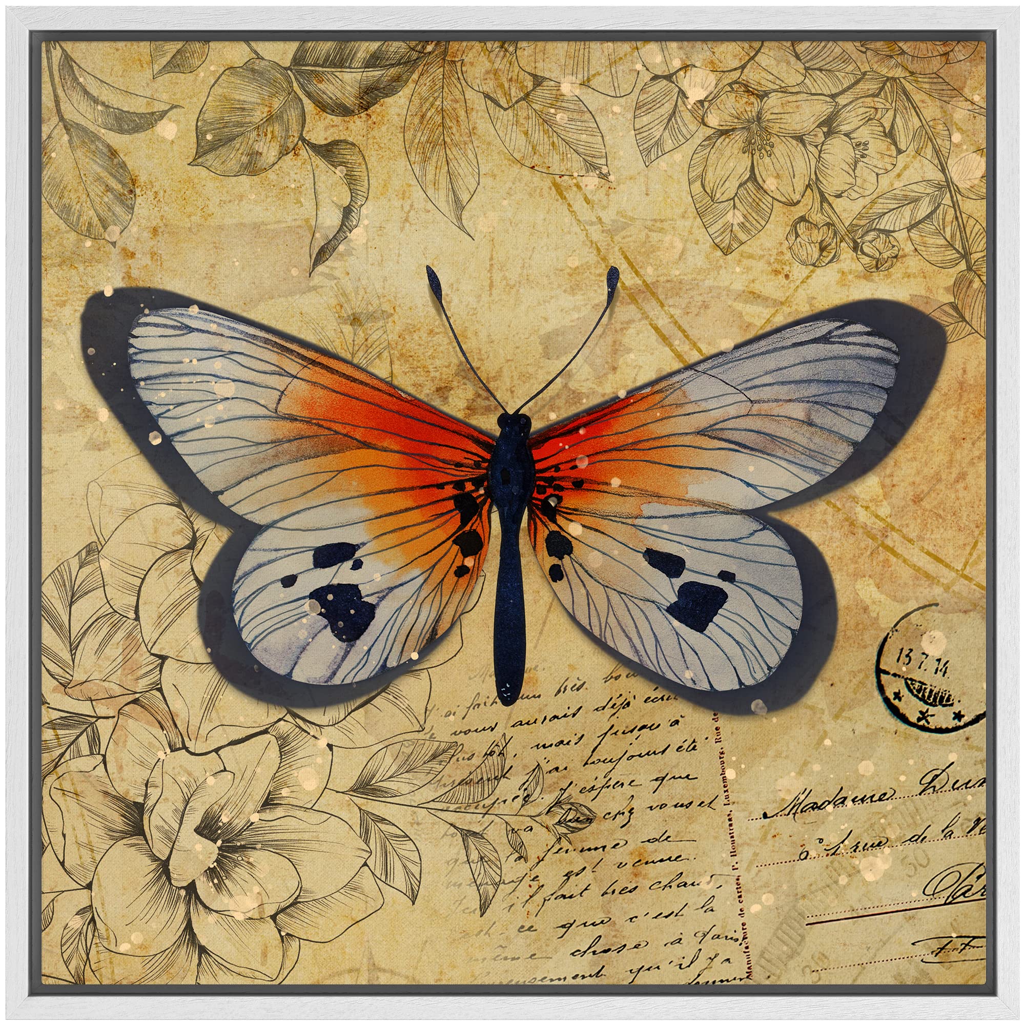 Wall26 Canvas Print Wall Art Orange Monarch Butterfly Floral Pattern Nature Wilderness Rustic Modern Art Farmhouse Decorative An