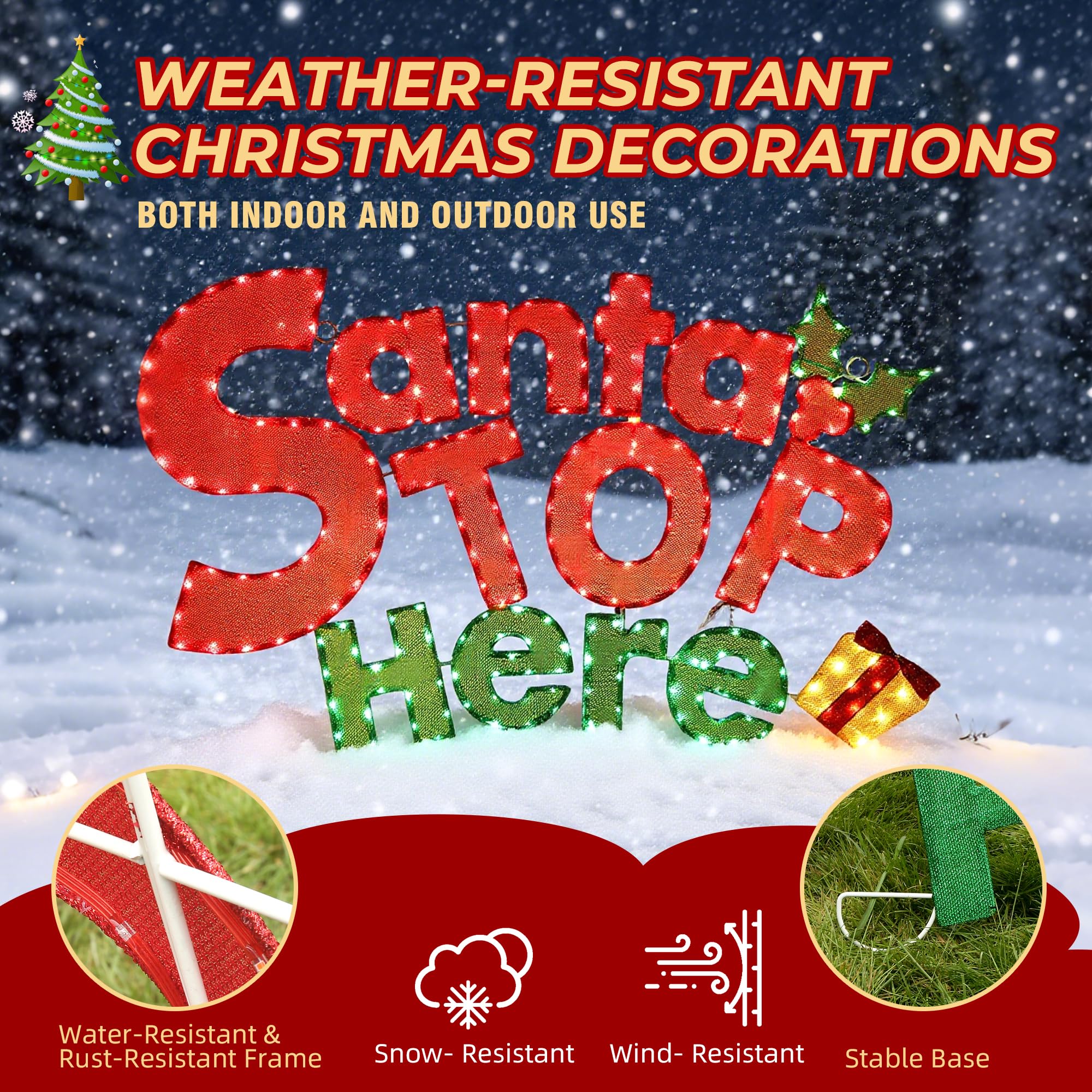 47  L Large Lighted Santa Christmas Decorations Outdoor Christmas Decorations  Santa Stop Here  Sign Plug-in Outodoor Holiday De