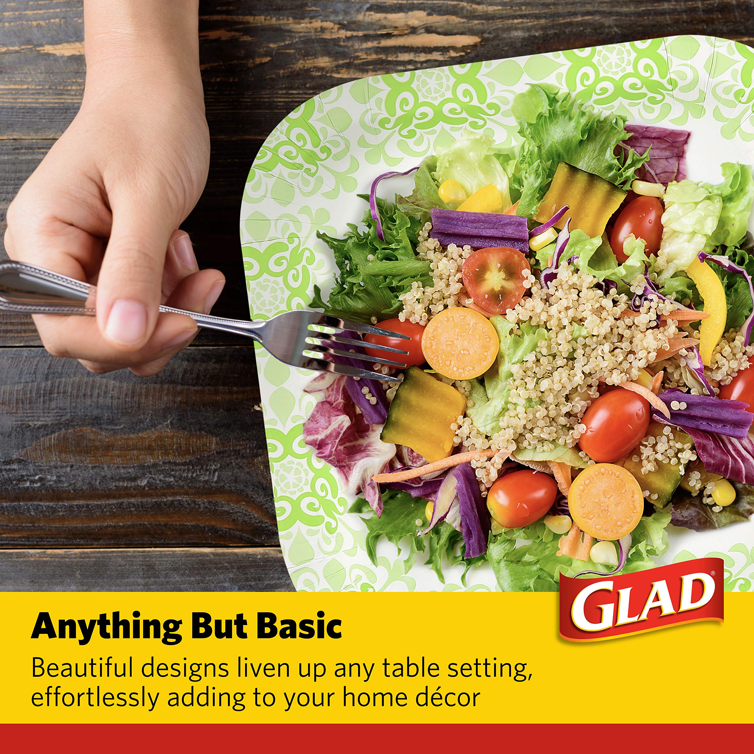 Glad Tabletop Square Disposable Paper Plates For All Occasions | Soak Proof, Cut Proof, Microwaveable Heavy Duty Disposable Plat