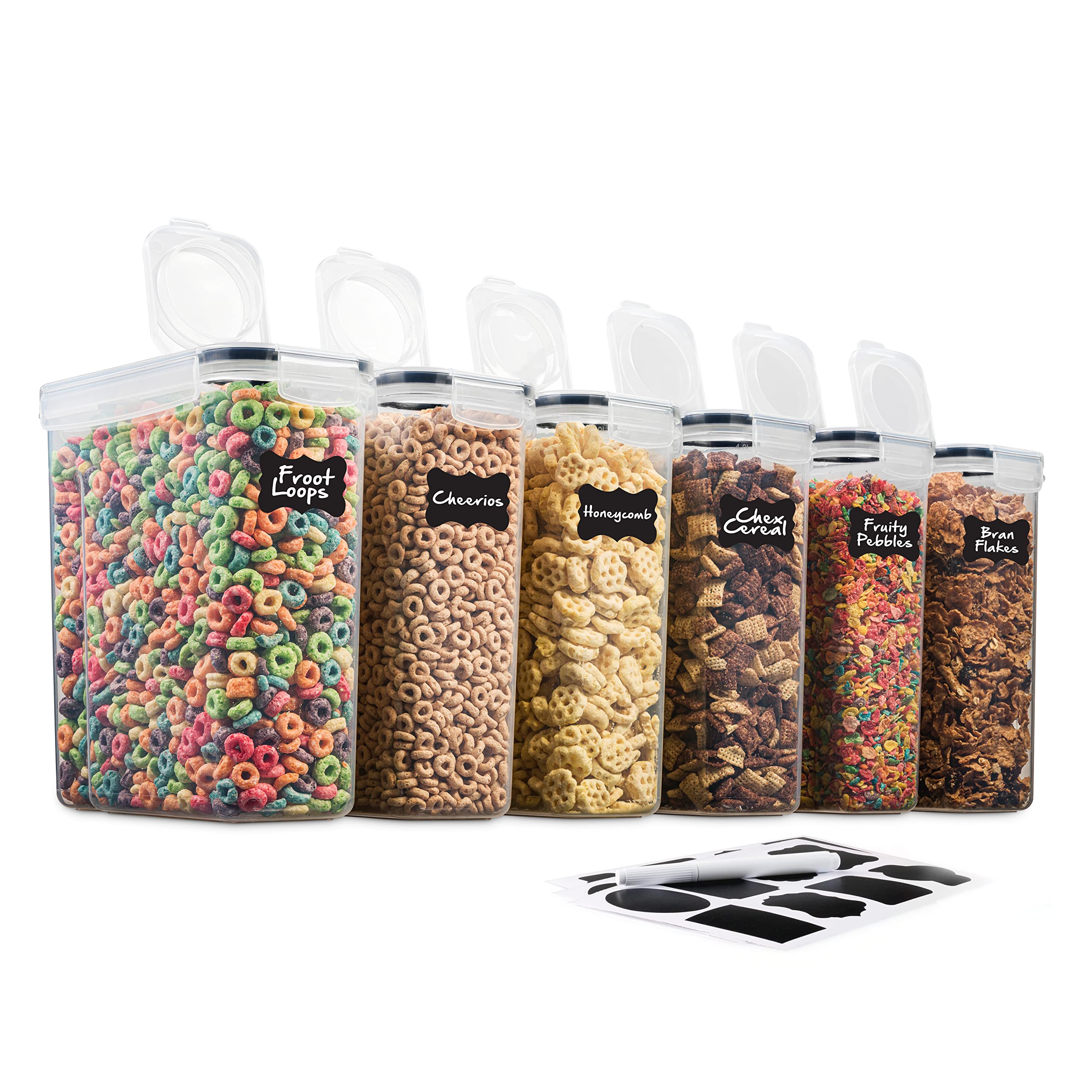 6 Pack Airtight Cereal Food Storage Container - Bpa Free Plastic Kitchen And Pantry Organization Canisters For, Dry Pet Food, Fl