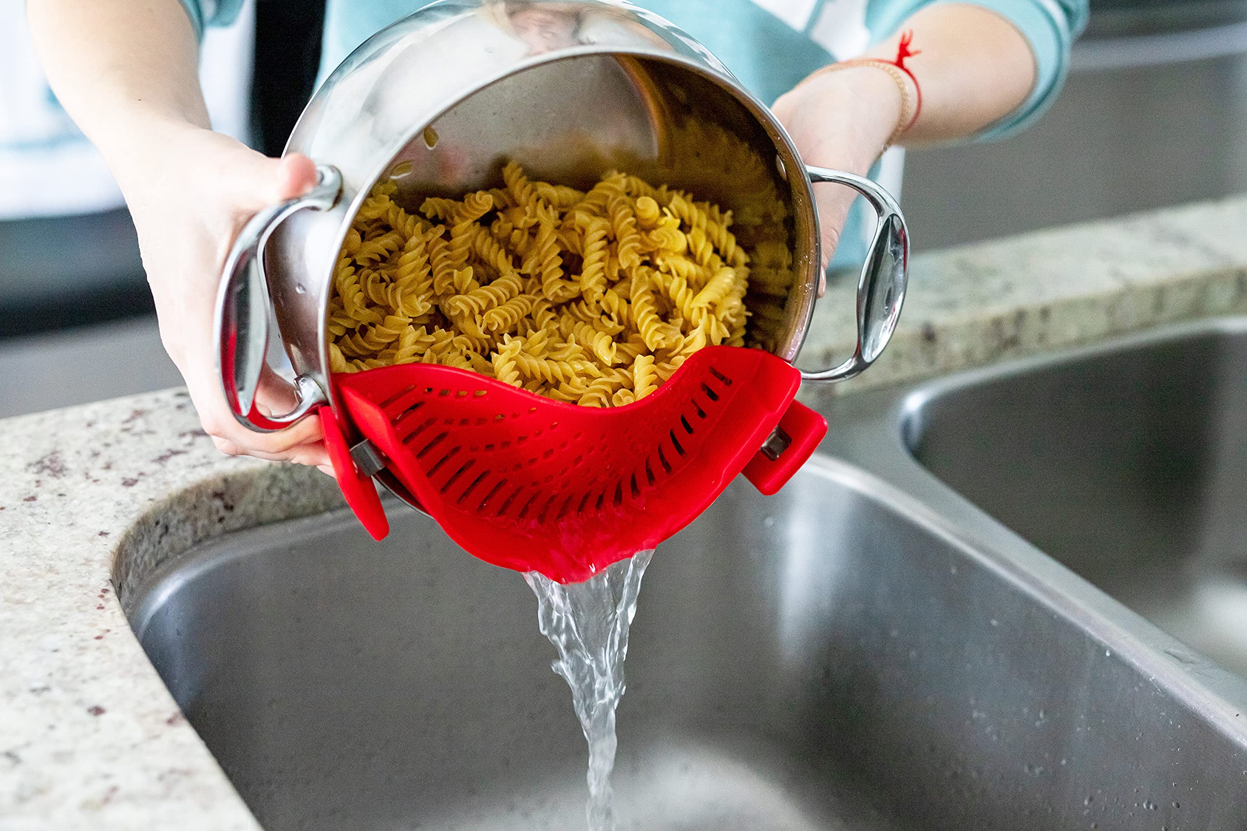 Clip On Pasta Strainer Silicone - Universal Fit For All Pots And Bowls | Snap On Drainer For Pasta, Meat, Vegetables, Fruit | Si