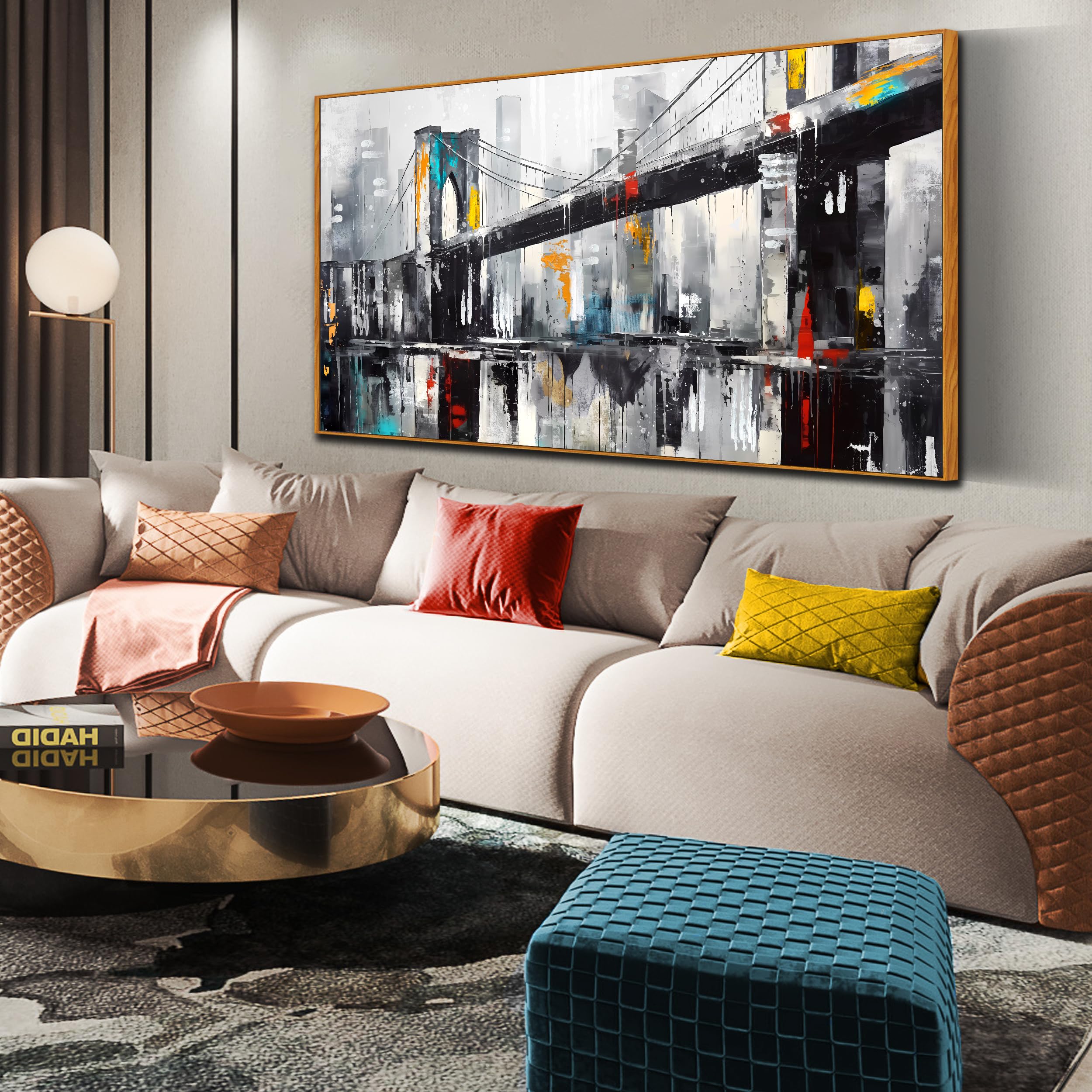 Brooklyn Bridge Wall Art For Living Room, New York City Canvas Wall Decor For Bedroom, Print Paintings For Office, Size 30X60 In