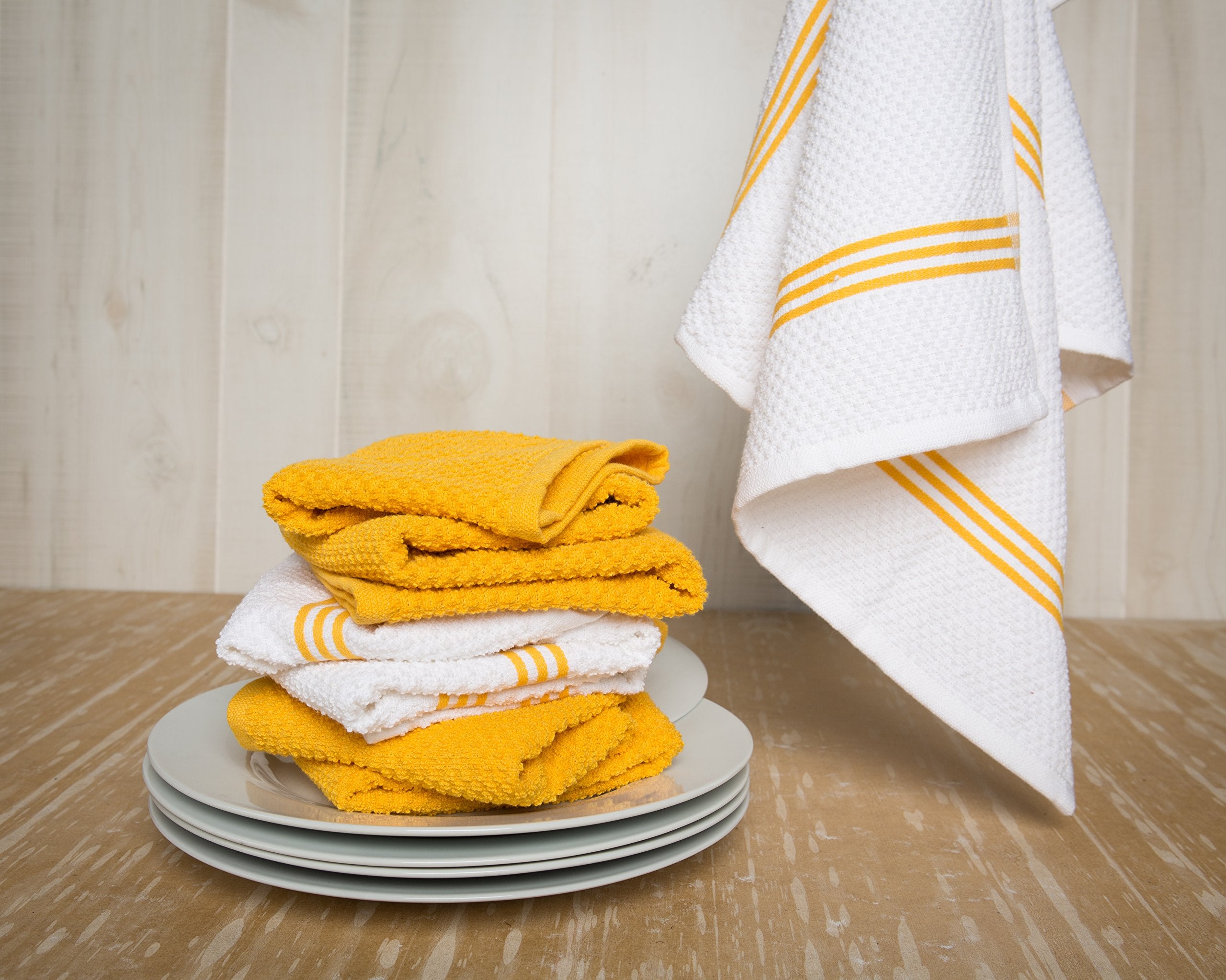 Kitchen Towels Dish Towels 100% Cotton, Set Of 4, Yellow And White Hand Towels, Tea Towels, Reusable And Absorbent Cleaning Clot