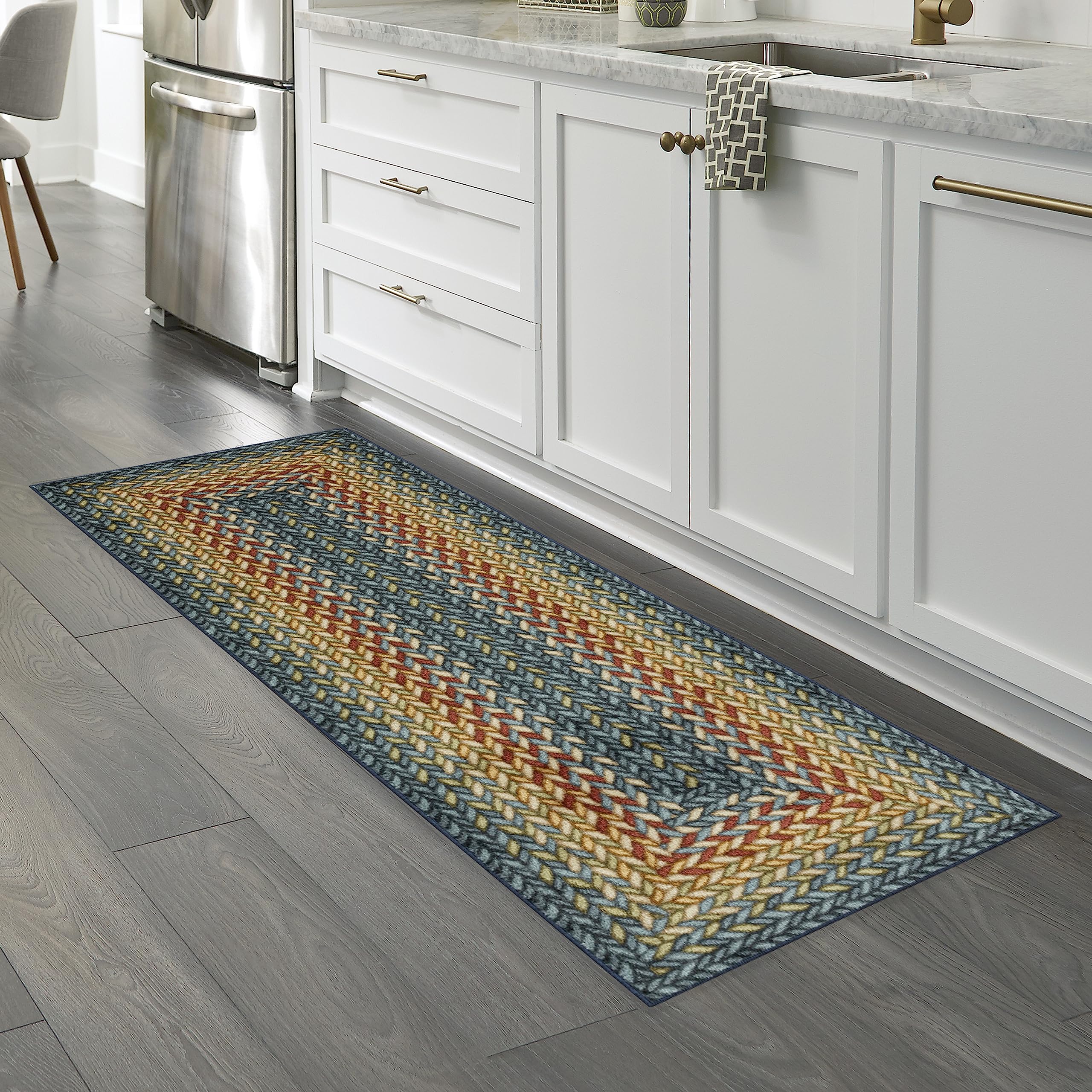 Maples Rugs Marion Braid Hallway Entryway Runner Non Skid Runner Rug [Made in USA], Multi, 2 x 6