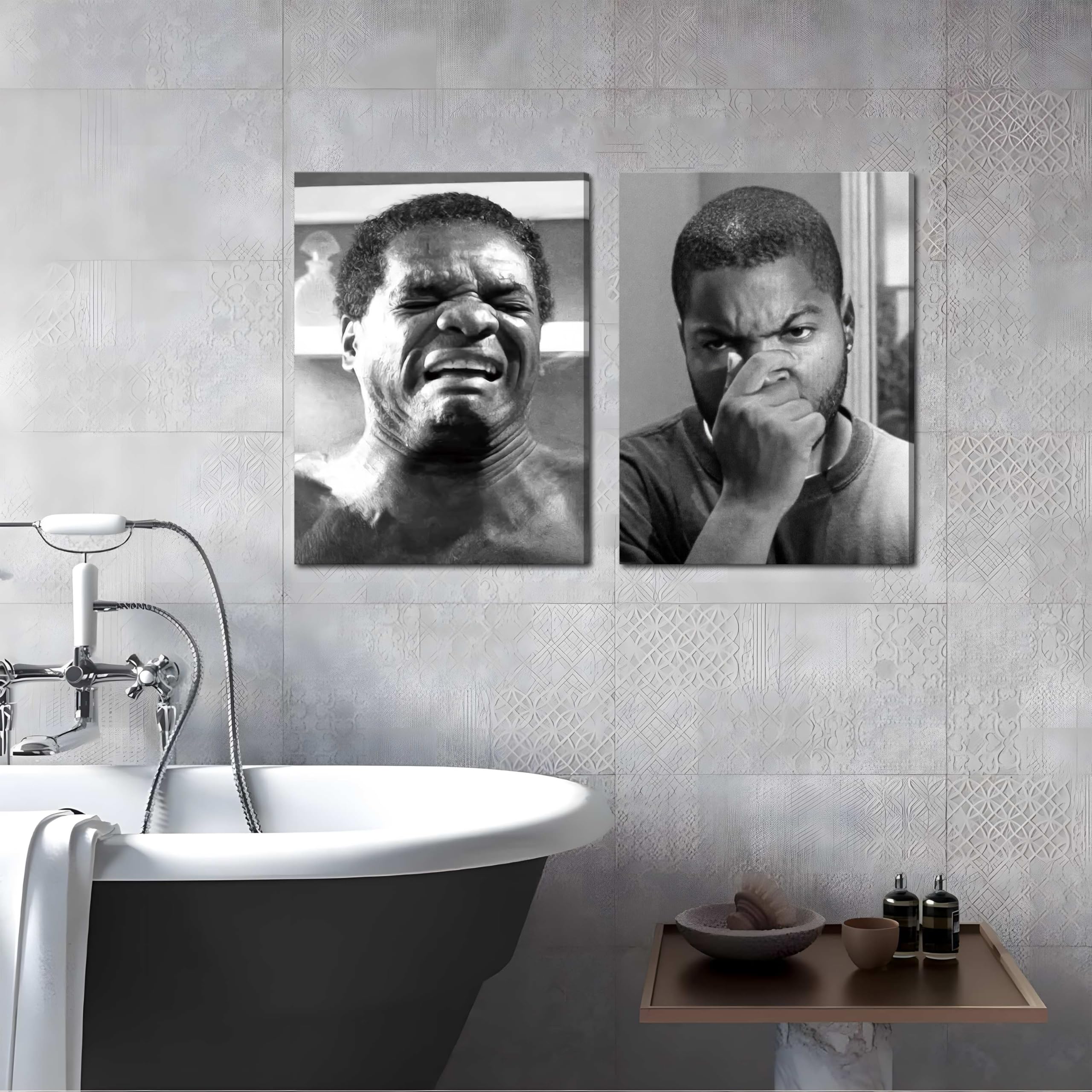Framed Funny Bathroom Canvas Wall Art Set Of 2 - Black And White Vintage Comedy Movies Posters, Funny Toilet Humour Smell Wall D