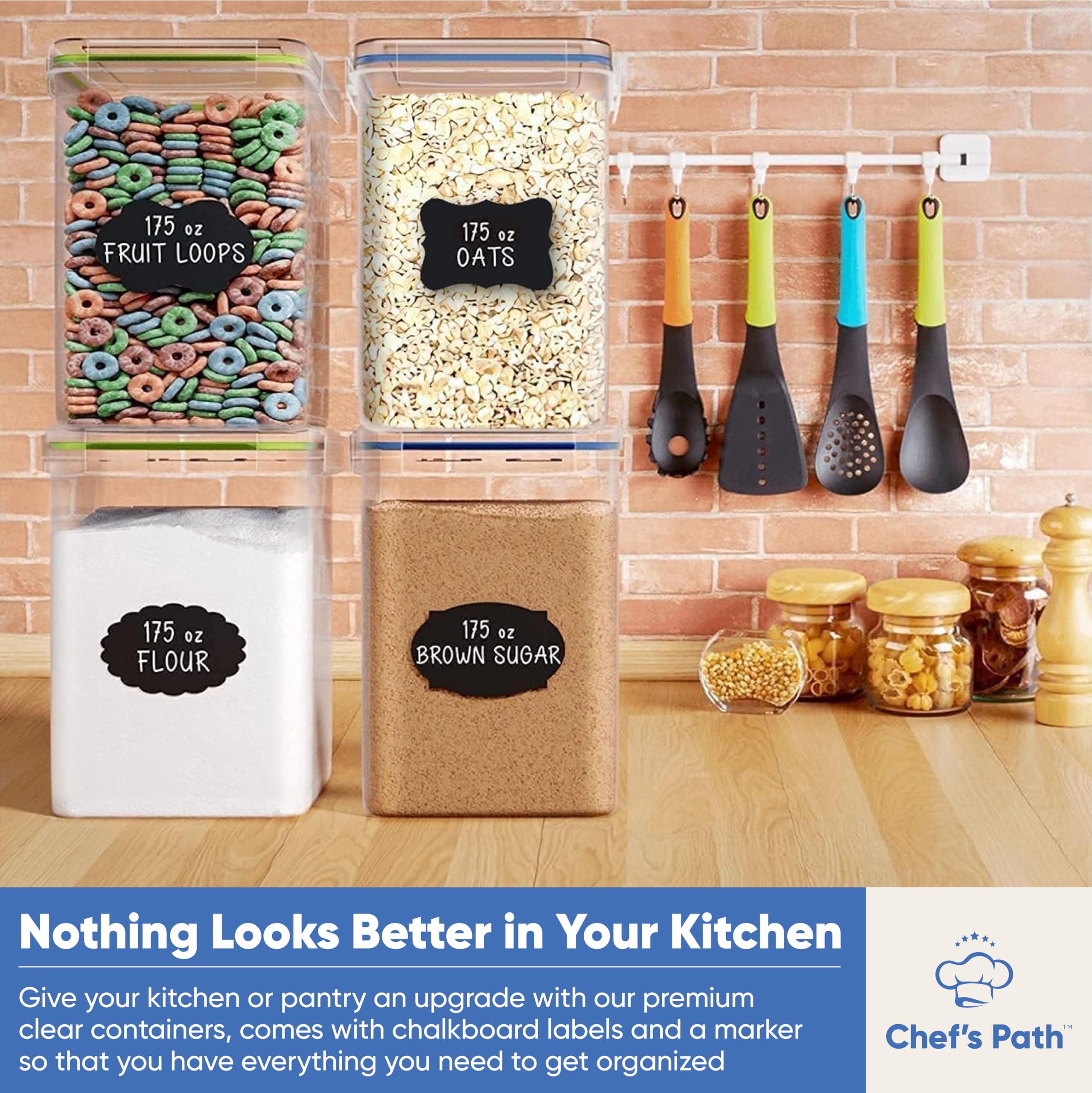 Chef'S Path Extra Large Food Storage Containers With Lids Airtight (5.2L|175Oz|2 Pack) For Flour, Sugar, Rice & Baking Supply -