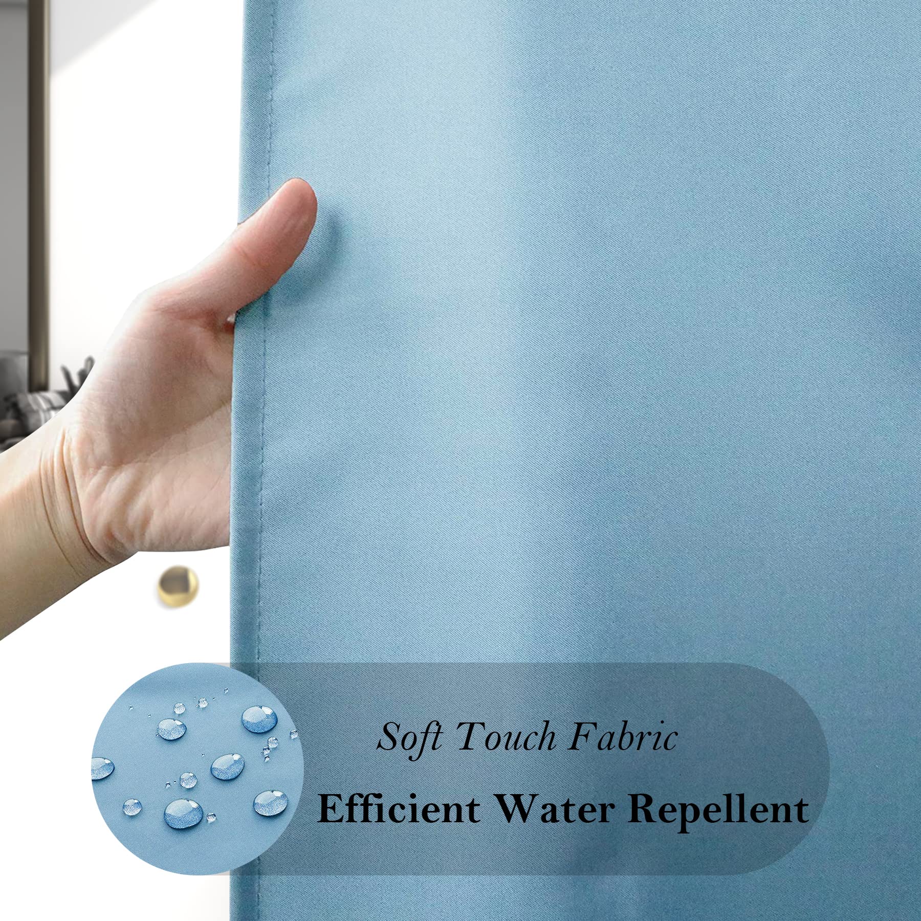 Aoohome Extra Long Shower Liner, Fabric Bathroom Curtain With Hooks For Hotel, Weigthed Hem, Waterproof, 72 X 84 Inch, Blue