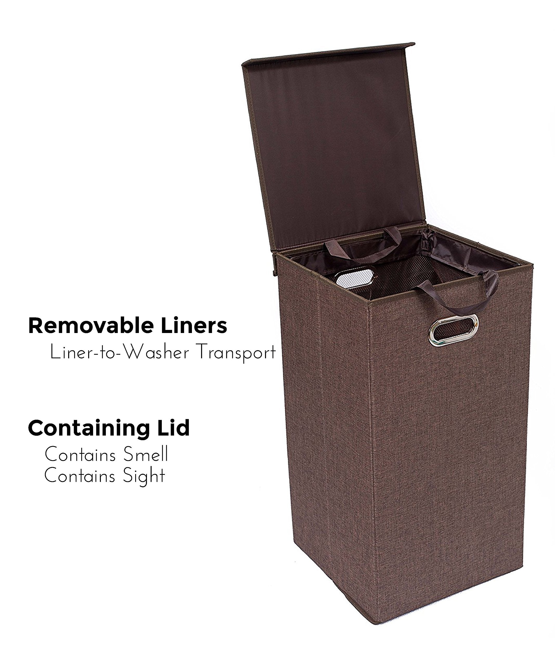 Birdrock Home Premium Linen Collapsible Laundry Hamper With 2 Load Capacity | Removable Mesh Bags, Magnetic Lid And Sturdy Mdf B