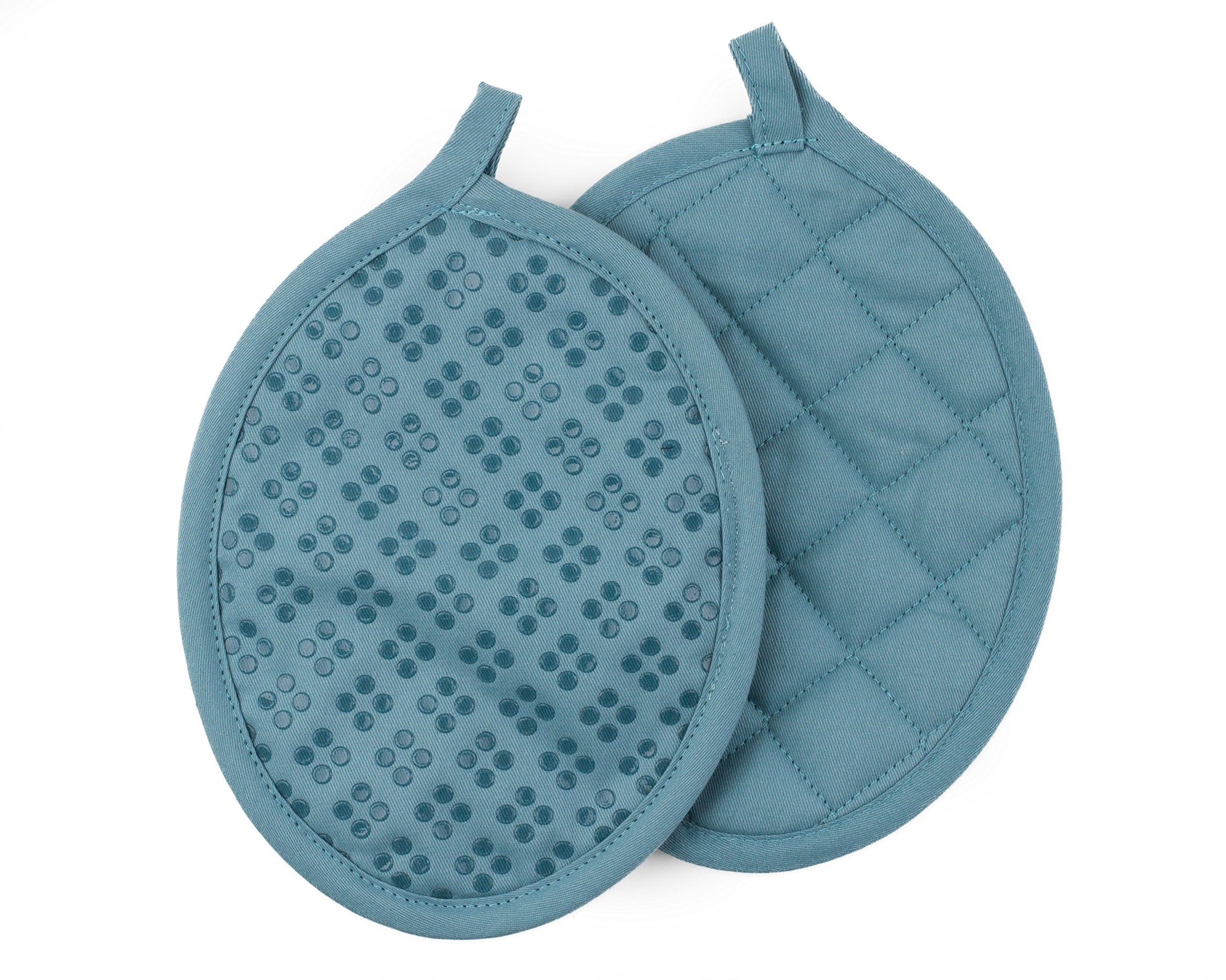 Oven Mitt And Pot Holders Silicone Set Of 3, Non-Slip Kitchen Hot Pads And Oven Mitts Set, Oeko-Tex 100% Cotton Shell, Blue