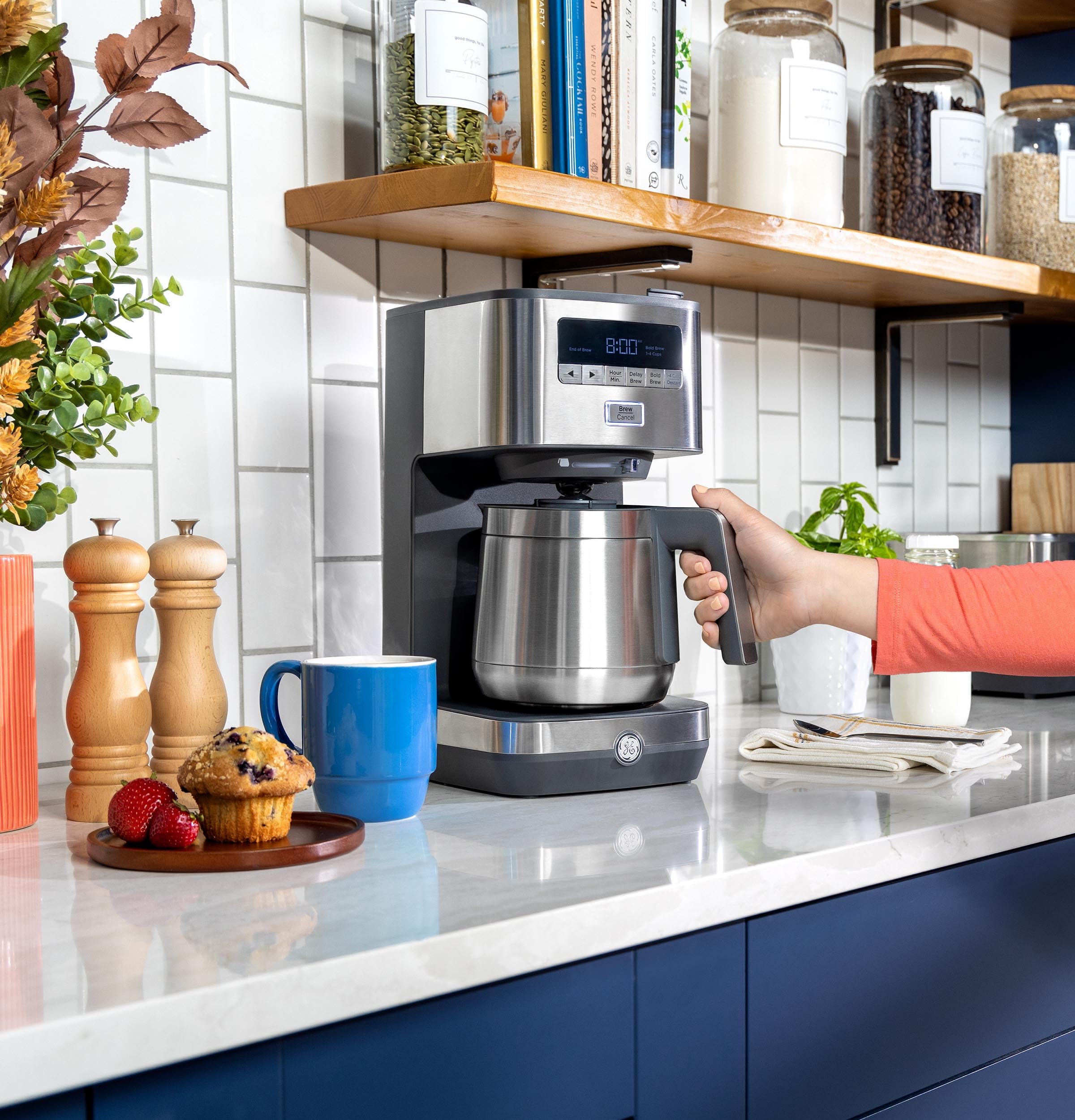 Ge Drip Coffee Maker With Timer | 10-Cup Thermal Carafe Pot Keeps Coffee Warm For 2 Hours | Adjustable Brew Strength | Wide Show