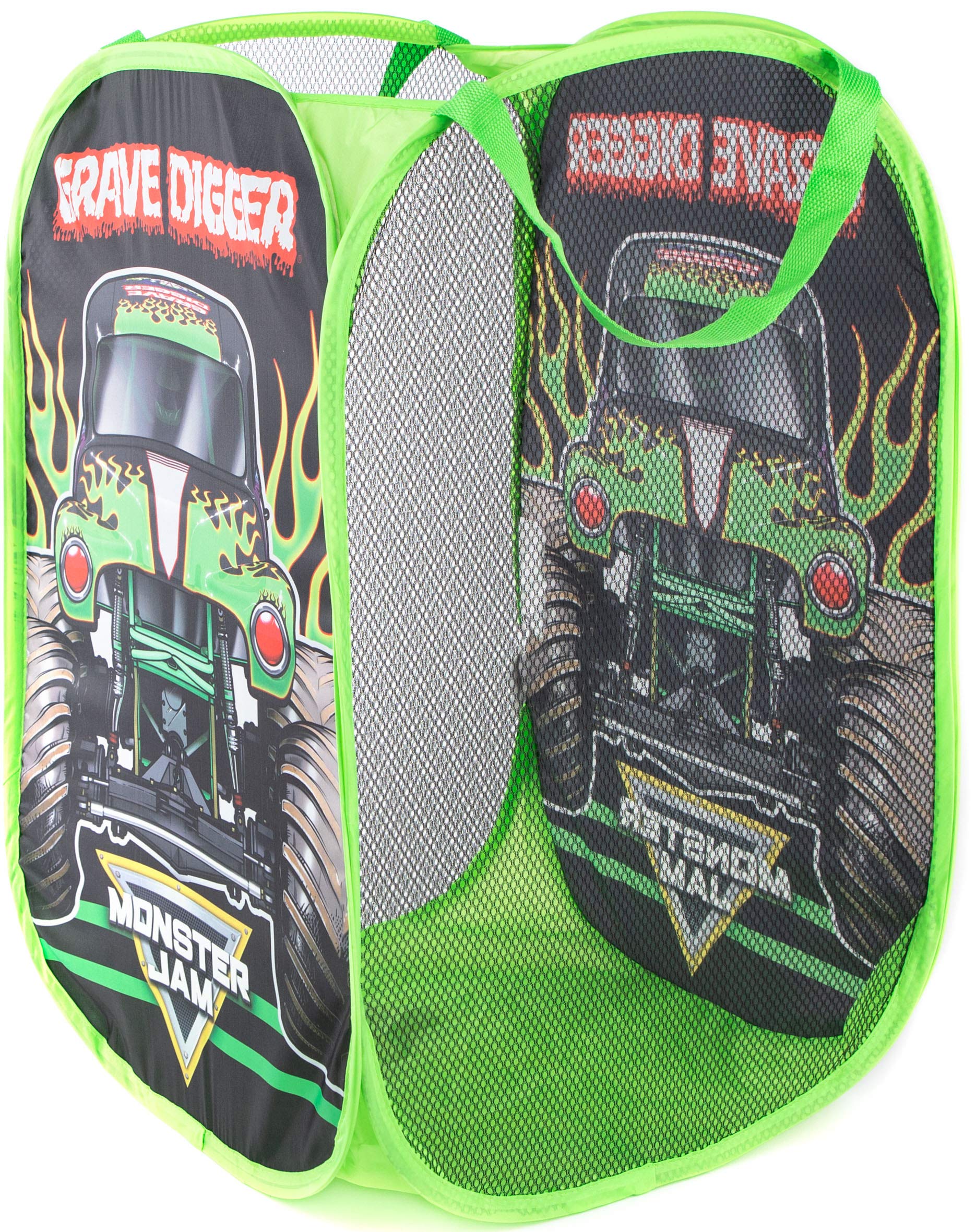 Jay Franco Monster Jam Grave Digger Pop Up Hamper - Mesh Laundry Basket/Bag with Durable Handles