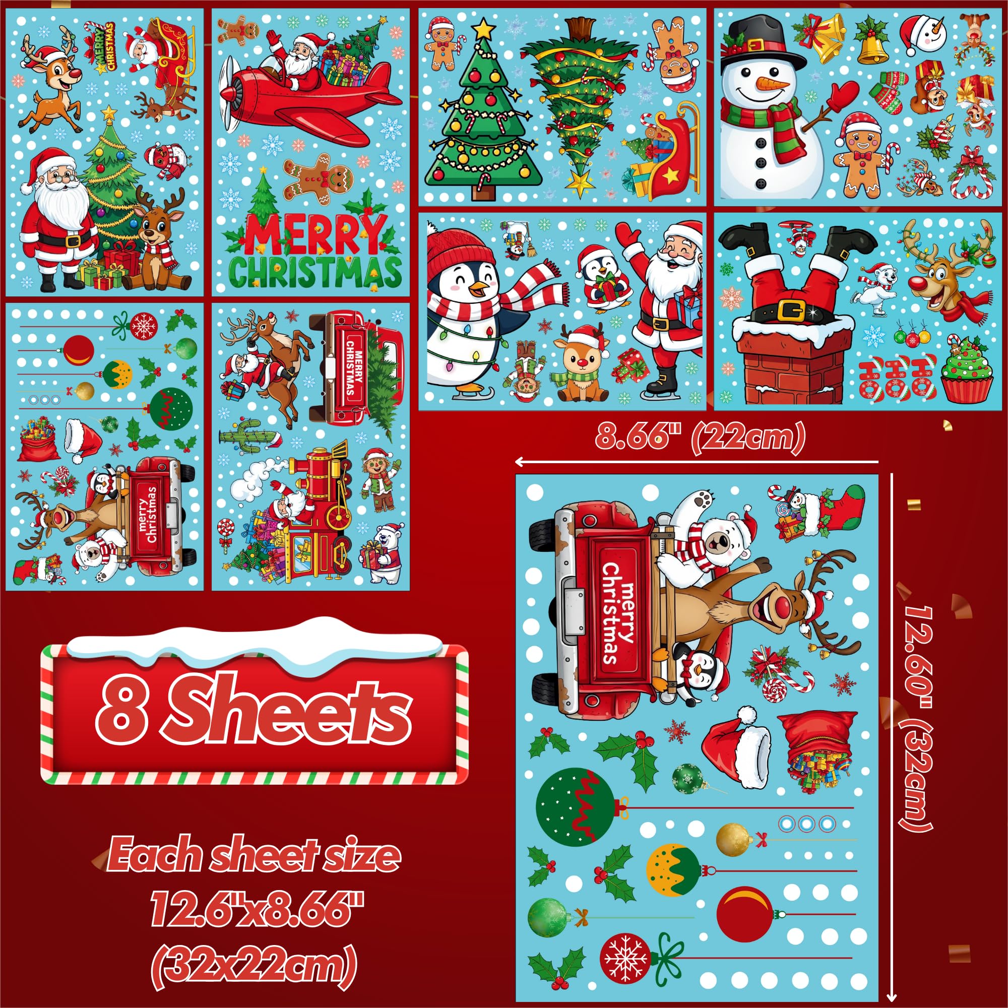 Christmas Window Clings Stickers | 350Pcs Christmas Clings Xmas Window Decals Decorations Indoor Outdoor Glass Snowflake Santa C