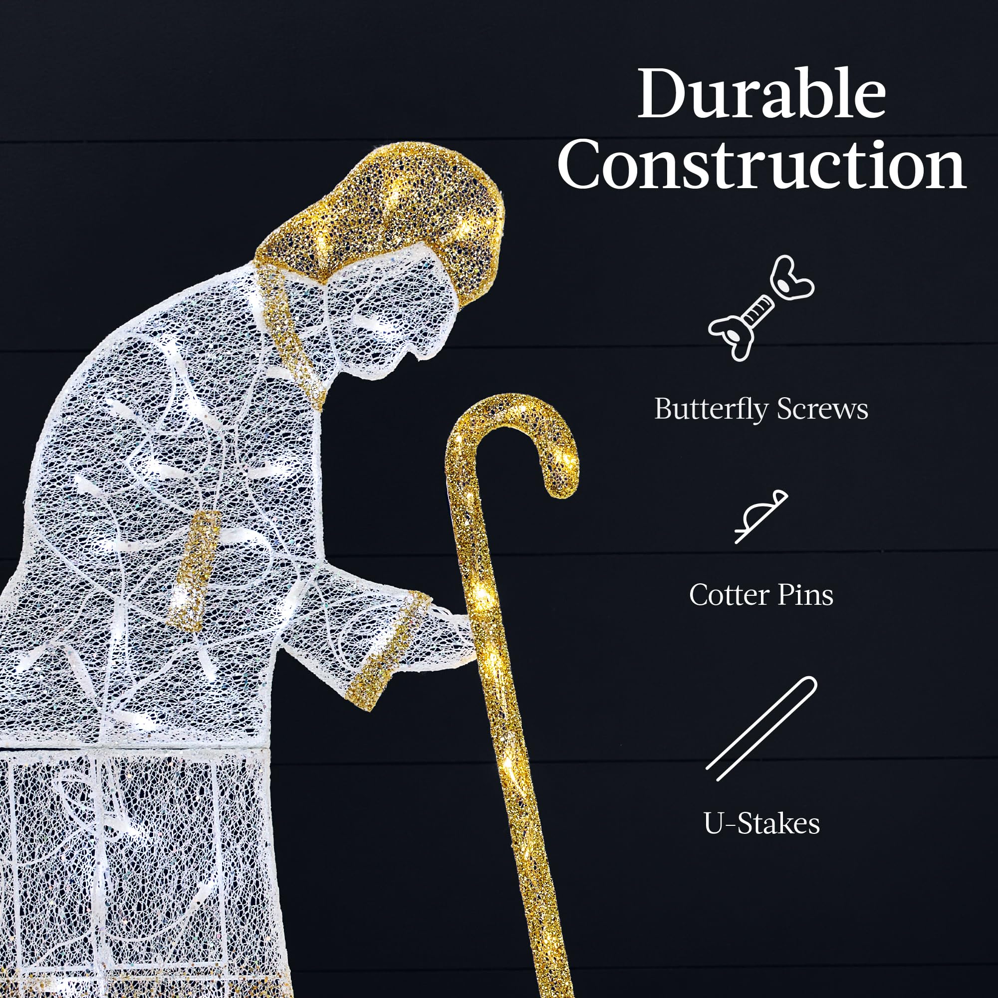 Best Choice Products 6ft Lighted 2D Nativity Scene, Holy Family Yard Decoration, 170 LED Lights, Gold Metal, Model SKY8027