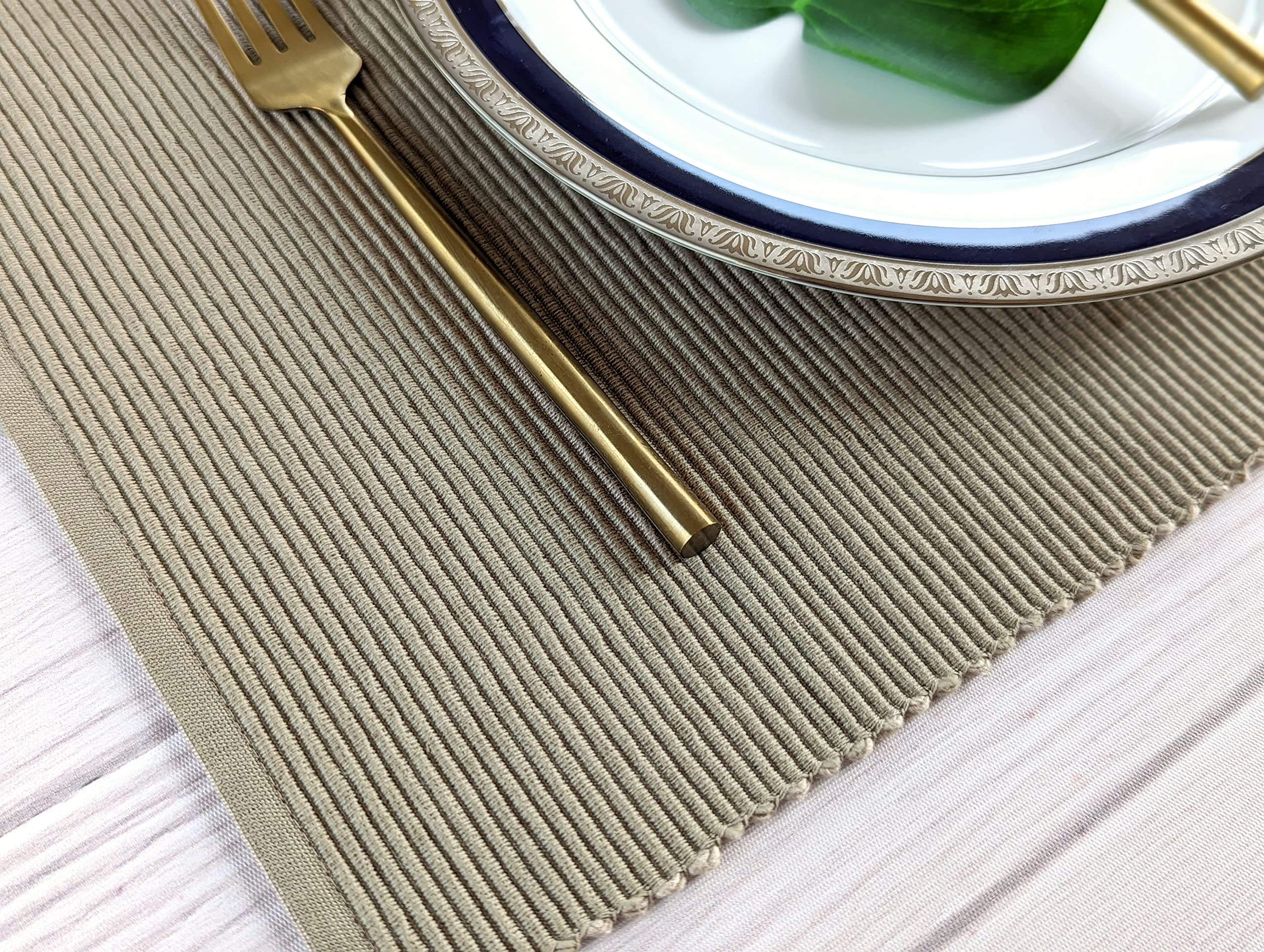 Avka Studio 100% Cotton Ribbed Placemats - Set Of 6-13 X 19 Inches - Beige - Everyday Cloth Table Mats - Thick Construction, Was