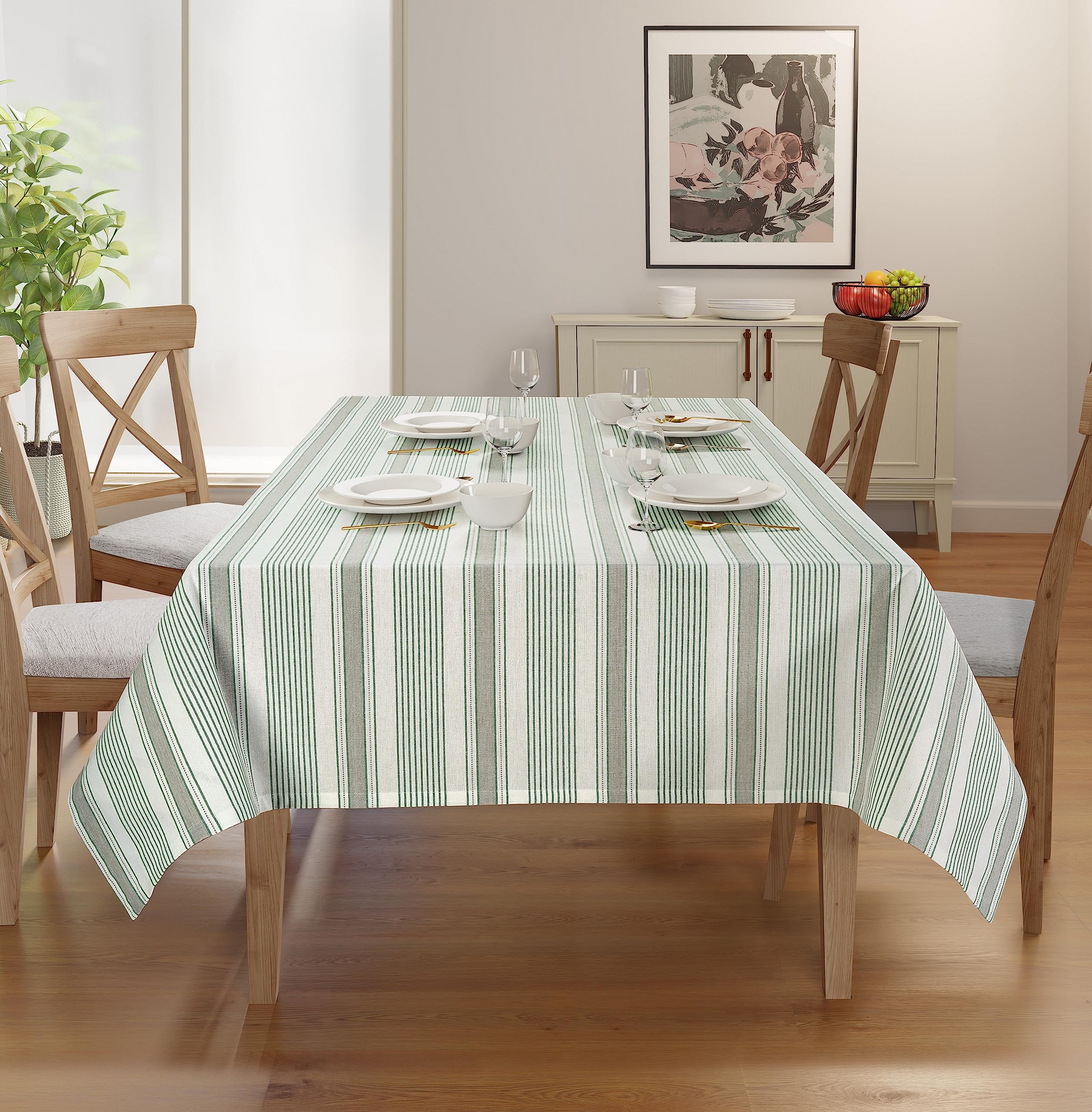 Casa De Lan Cotton Table Cloth - Rectangle Table Cover - Dobby Stripe Cover - Cotton Mitered Stitched - Table Covers For Kitchen