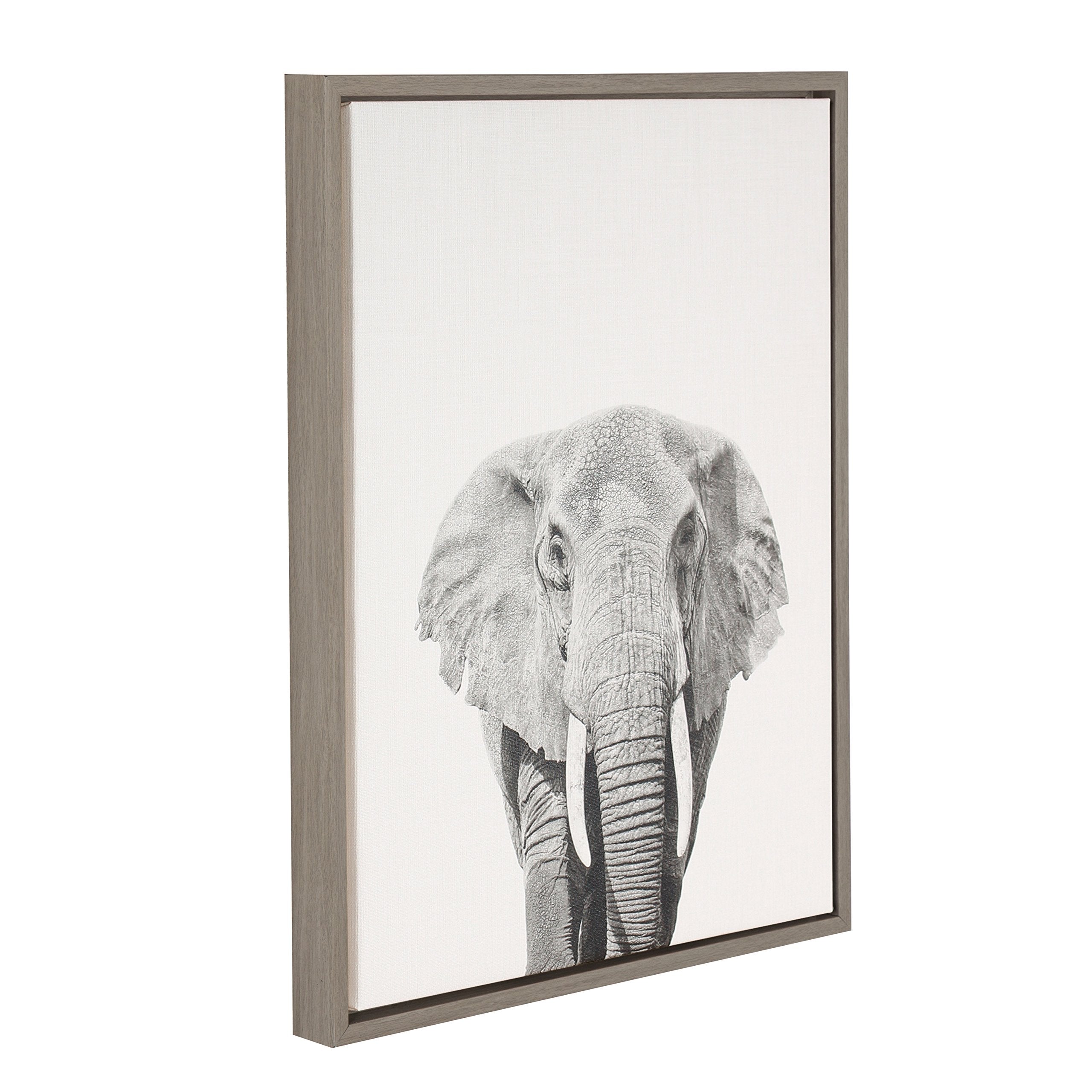 Kate And Laurel Sylvie Elephant Black And White Portrait Framed Canvas Wall Art By Simon Te Tai, 18X24 Gray