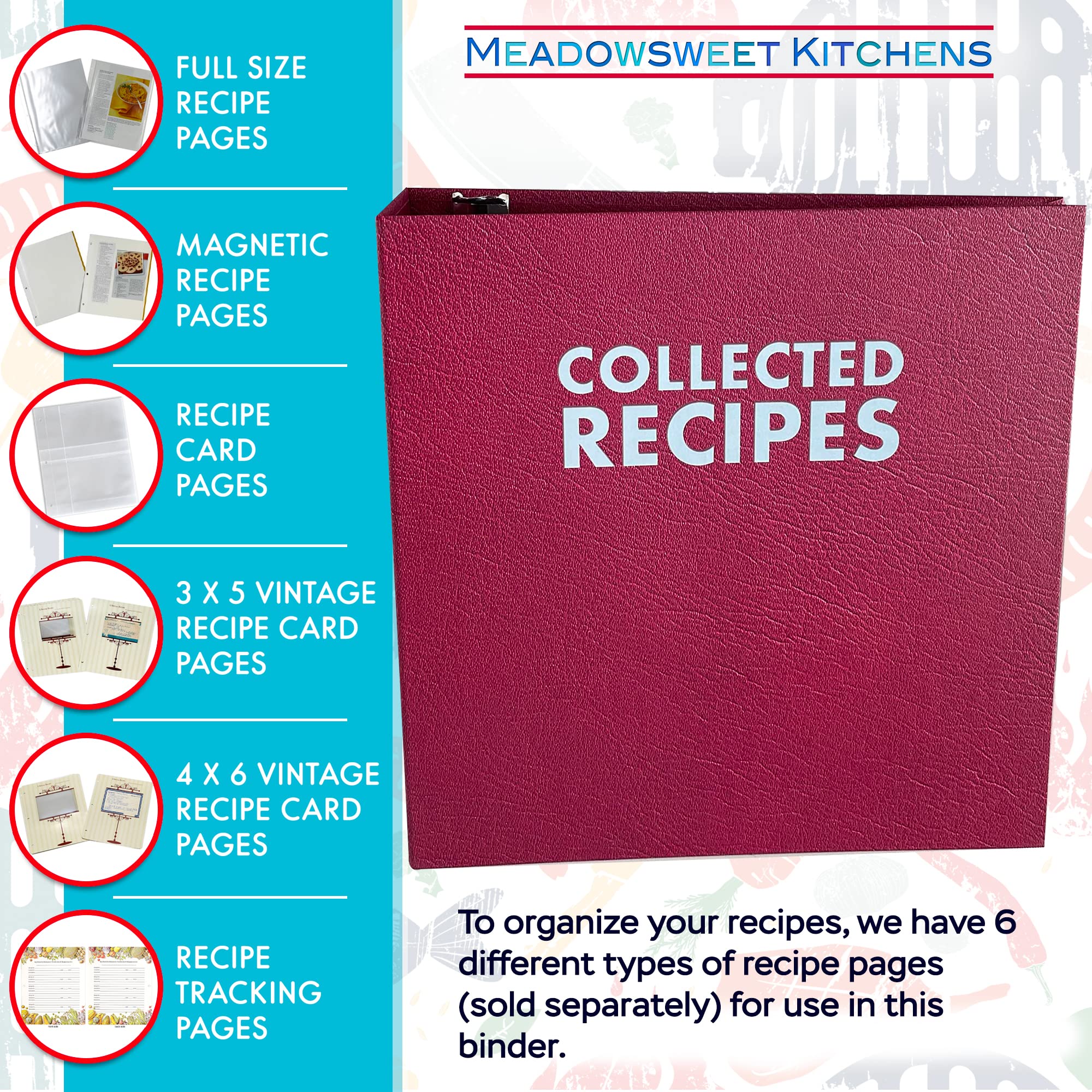 Extra Large Recipe Binder with Dividers and Labels - Recipe Cookbook Album for Full Size Recipes  Recipe Cards  Recipe Clippings - 3-Ring Full Size Jumbo Organizer from Meadowsweet Kitchens