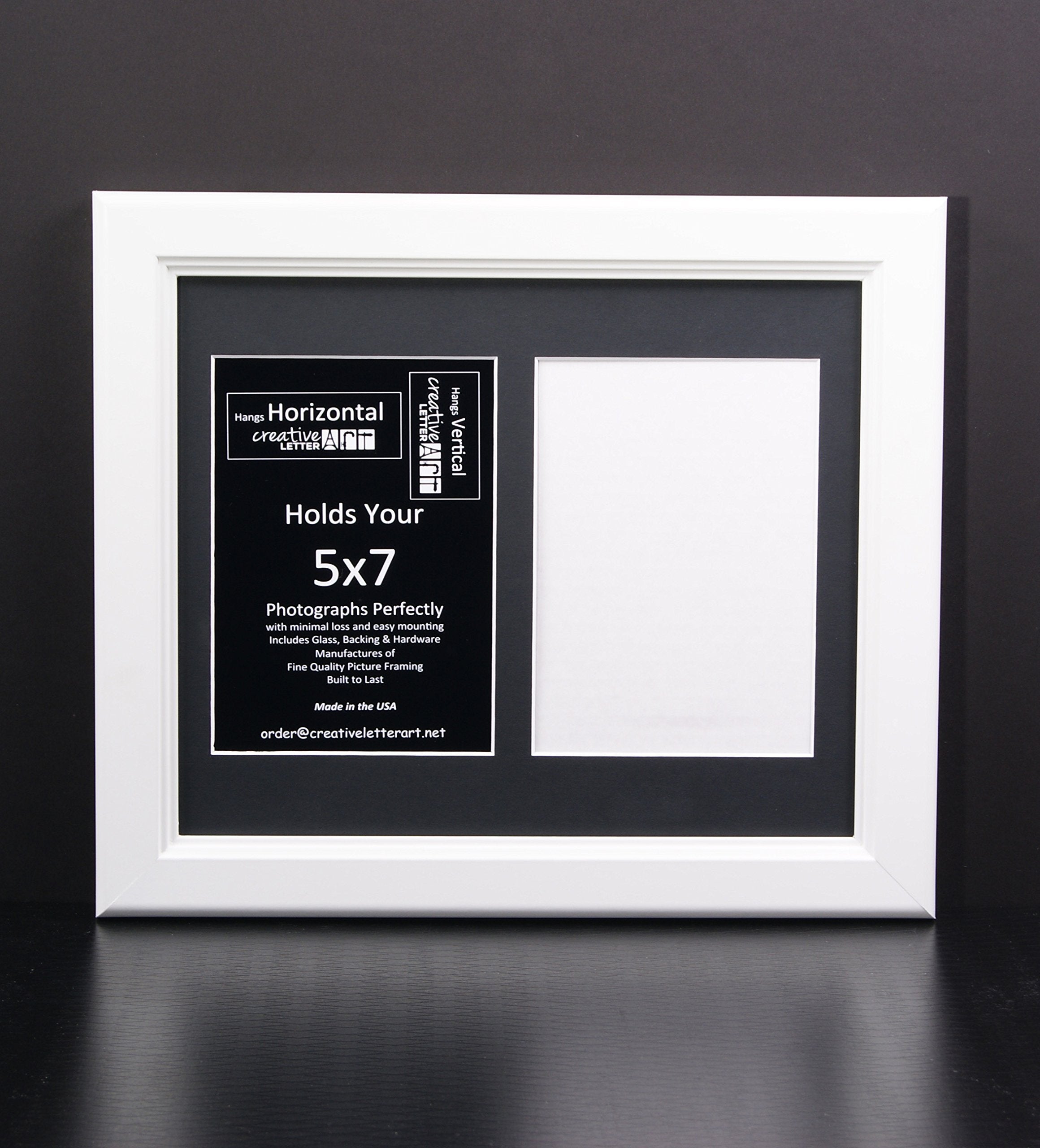 Creative Letter Art 2 Opening Glass Face White Picture Frame to hold 5 by 7 inch Photographs including 10x12-inch White Mat Coll