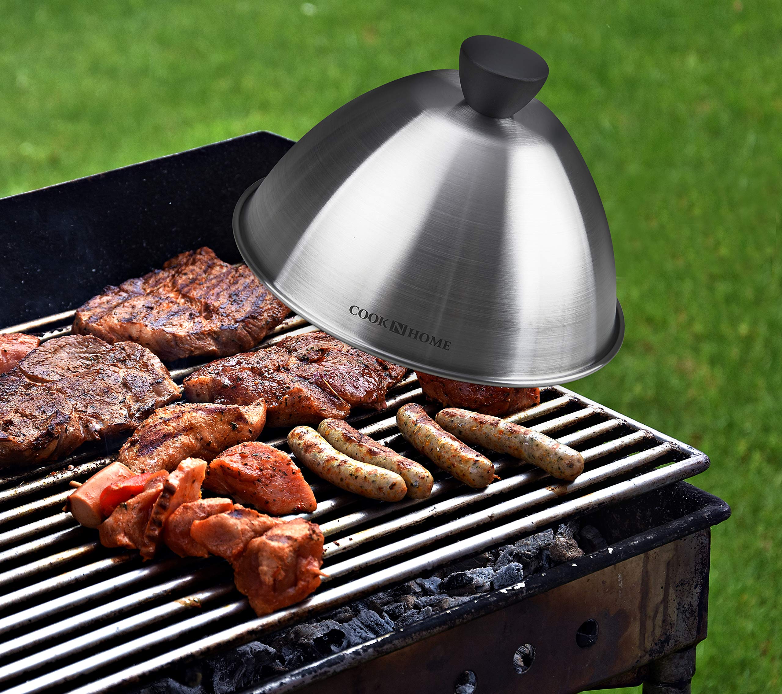Cook N Home 02664 Stainless Steel Grill Cooking Steaming Dome Lid, 2 Pack, 6 Inches, Silver