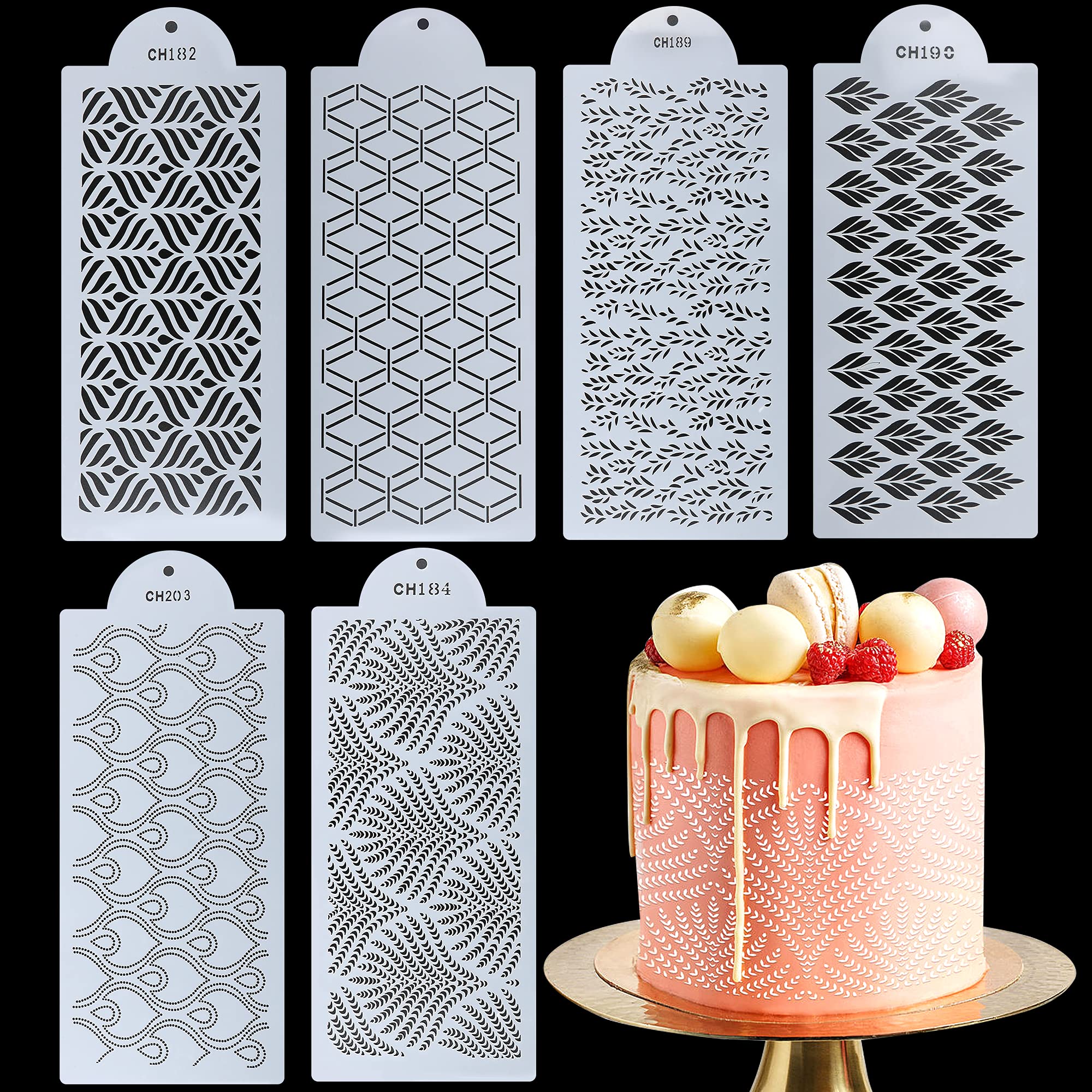 6Pcs Cake Decorating Stencils, 13.8 X 6 Inch Cake Stencils Decorating Buttercream, Spray Floral Cake Stencils Templates, Plastic