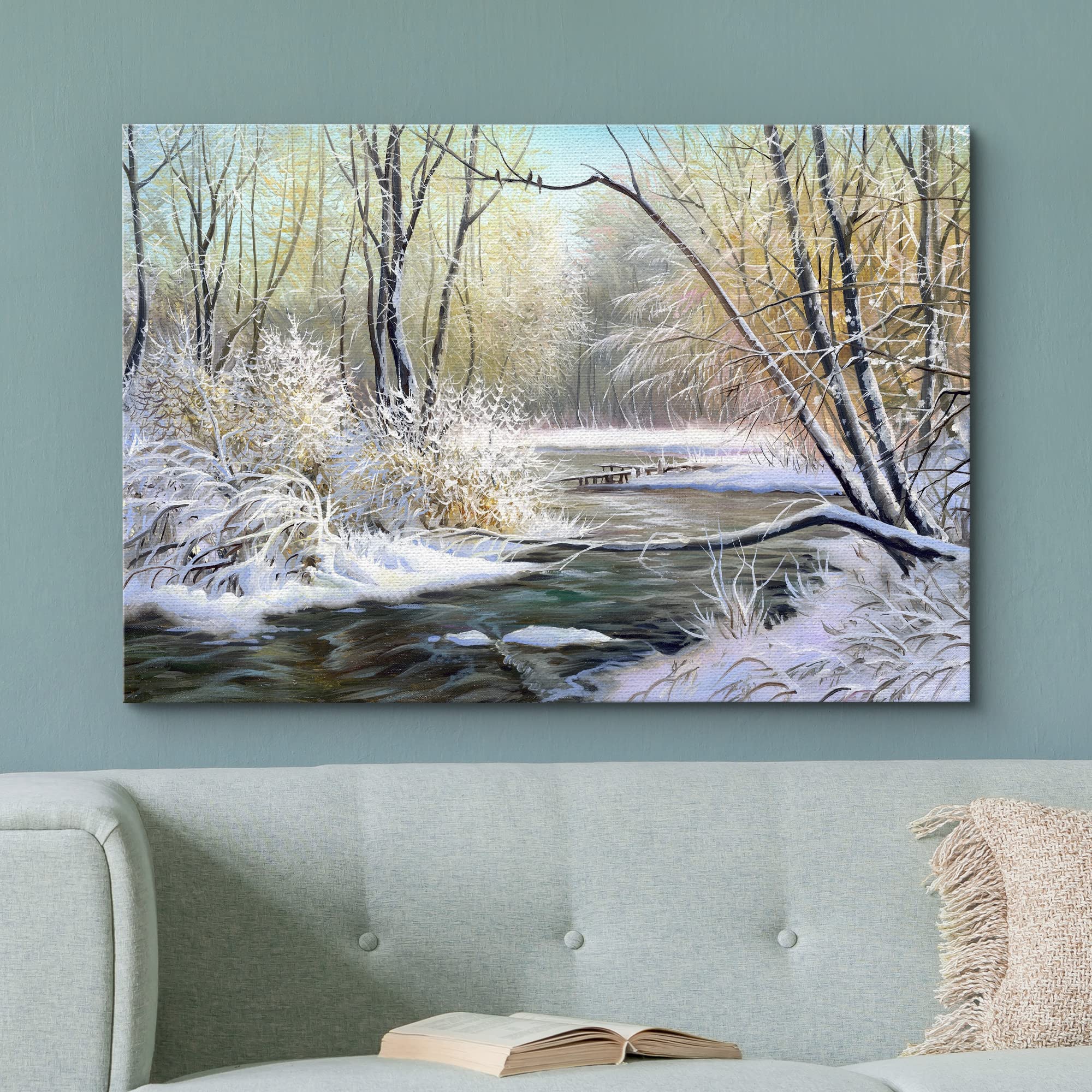 Canvas Prints Wall Art - Winter Landscape with The Wood River - 24'' x 36''