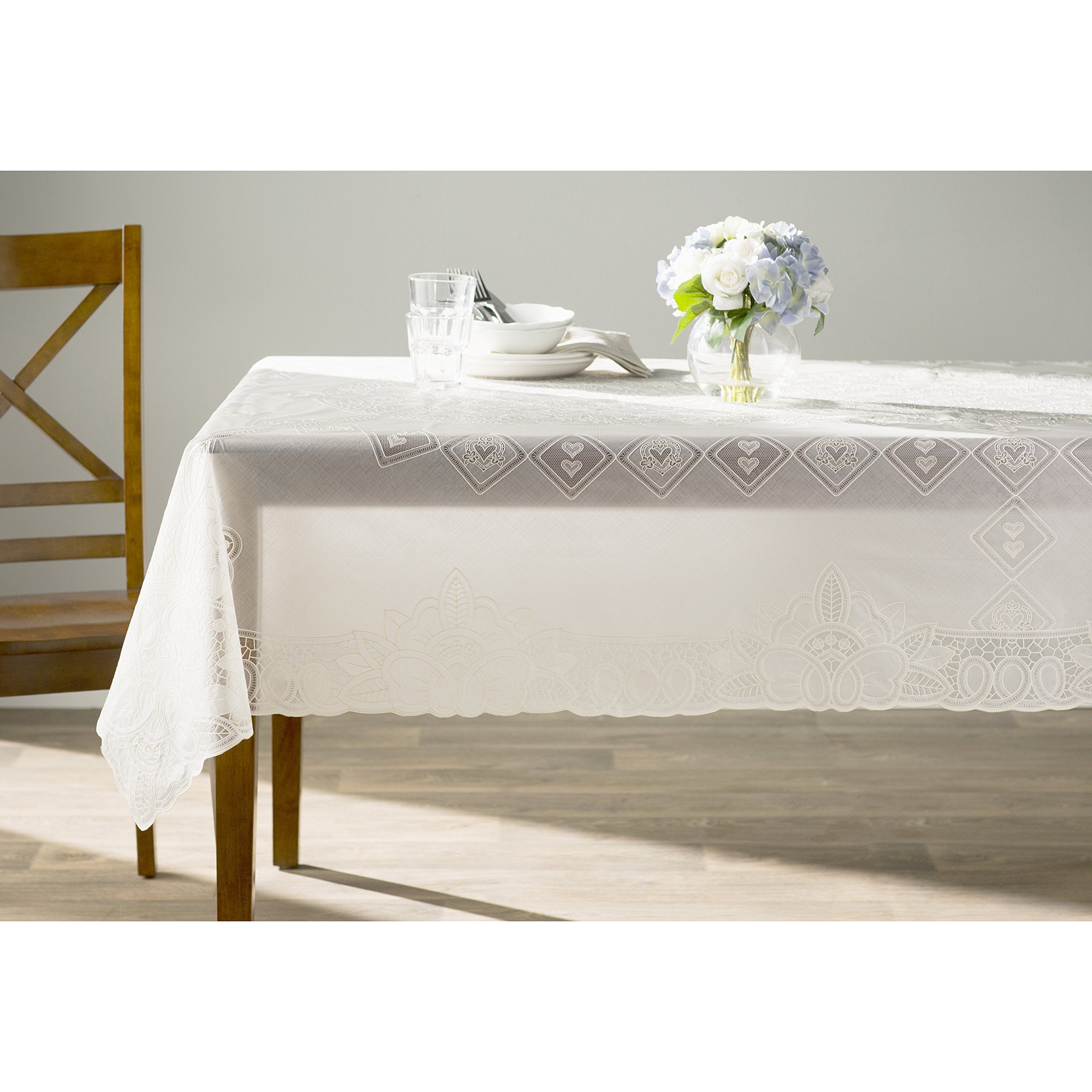 Violet Linen Vinyl Lace Betenburg Design Tablecloth Beige 60'' By 90'' Oblong/Rectangle