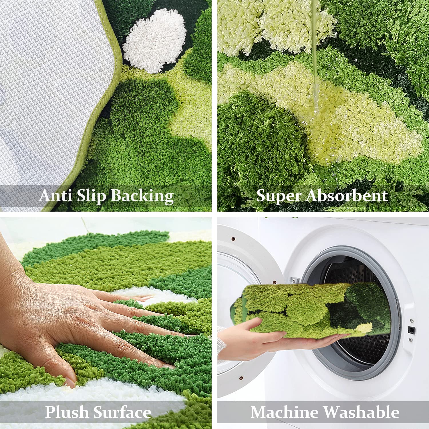 Hifuwan Cute Green Moss Bathroom Runner Rug Long Rectangular Boho Aesthetic Leaf Leaves Bath Mat Shaggy Non Slip Absorbent Showe