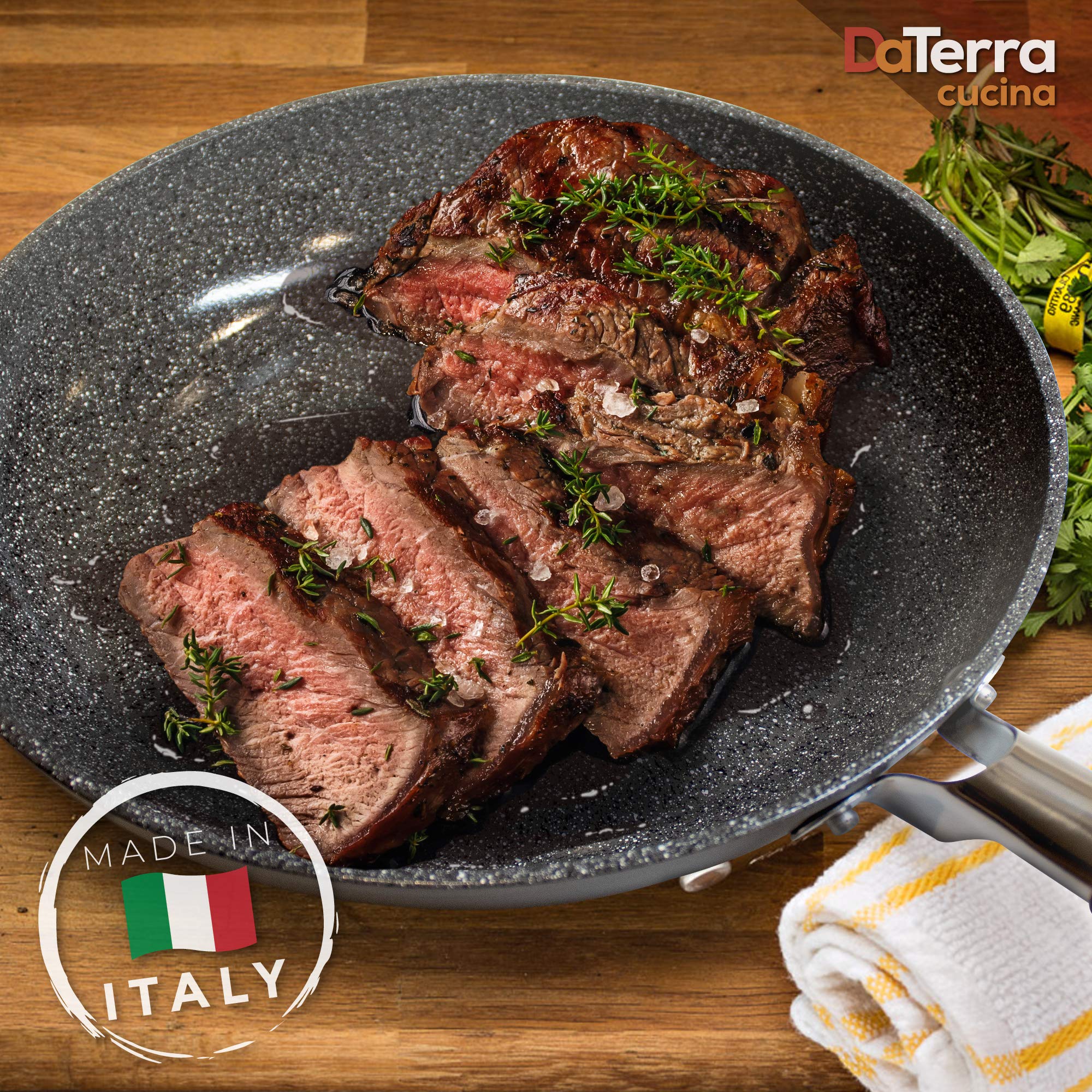 Daterra Cucina 11    Nonstick Frying Pan W/Lid | Made In Italy | Ptfe, Cadmium, Lead And Pfoa Free Proprietary Nontoxic Ceramic