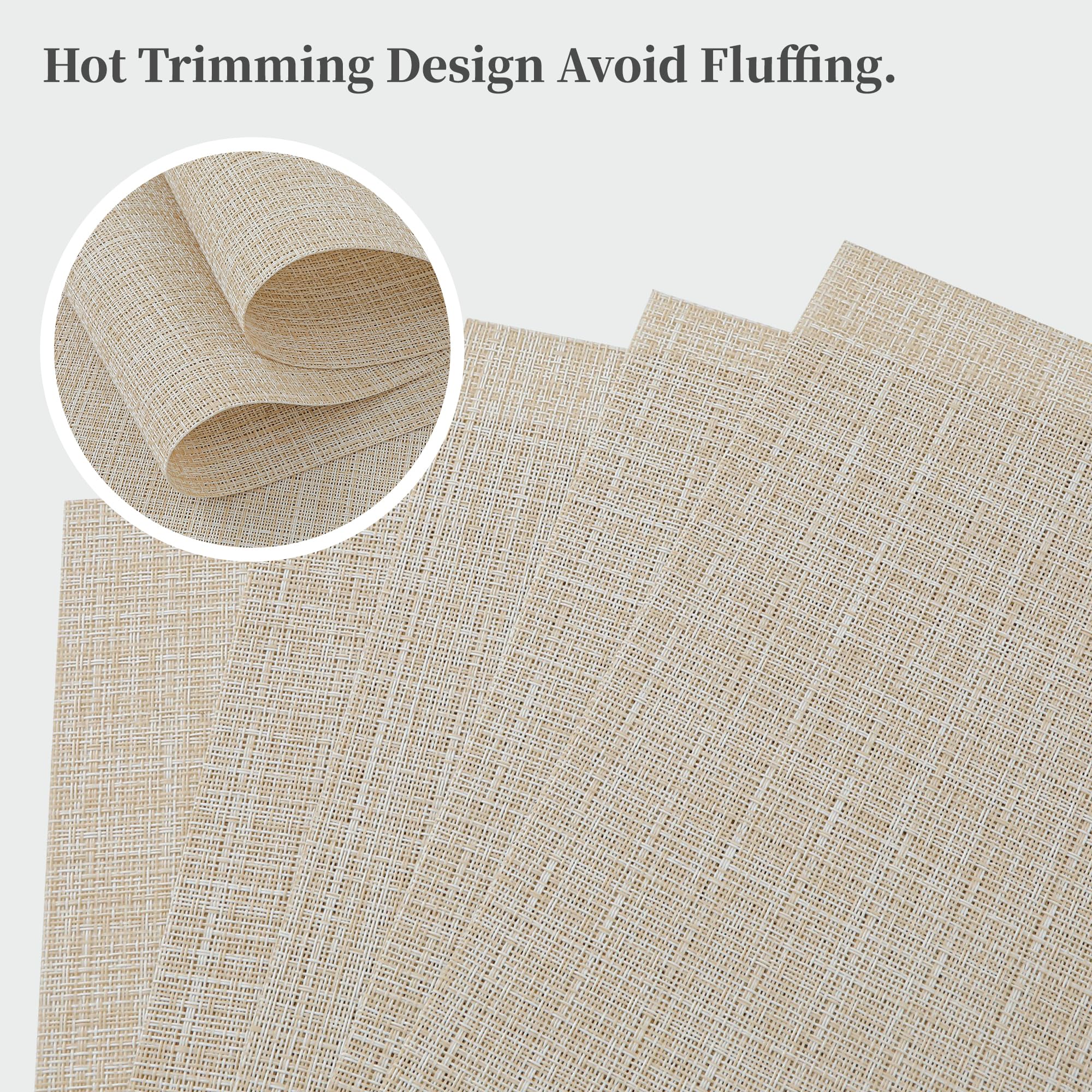 Leetaltree Beige Placemats Set Of 12 - Heat Resistant Non-Slip Place Mats For Dining Table, Washable Durable Pvc Vinyl Woven Tab